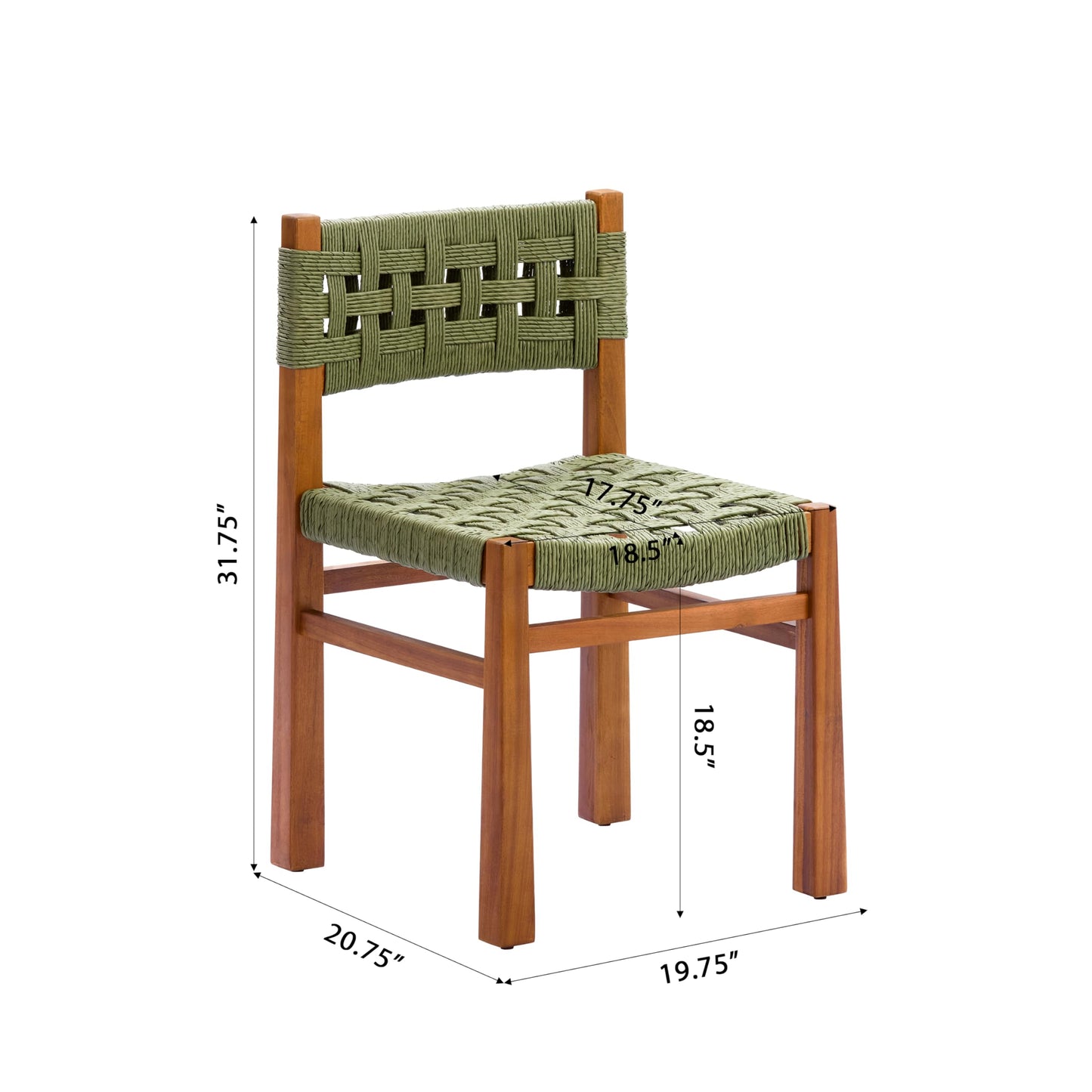 Christopher Knight Home 5 Piece Outdoor Dining Set Acacia Wood Square Table and 4 Green Wicker Chairs Teak Finish Patio Furniture Set for Garden Backyard Balcony Deck