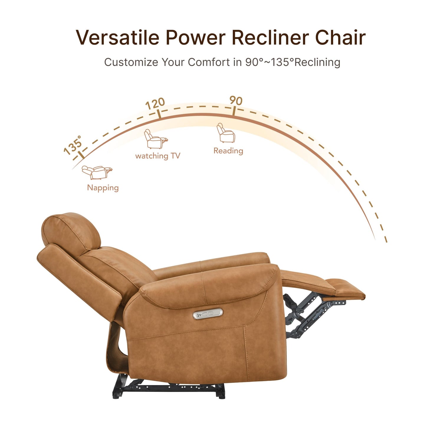 KISLOT Leather Recliner Chair for Adults Wall Hugger RV Recliner with USB Charging Ports Electric Power Reclining Sofa for Living Room Home Theater Seating Bedroom