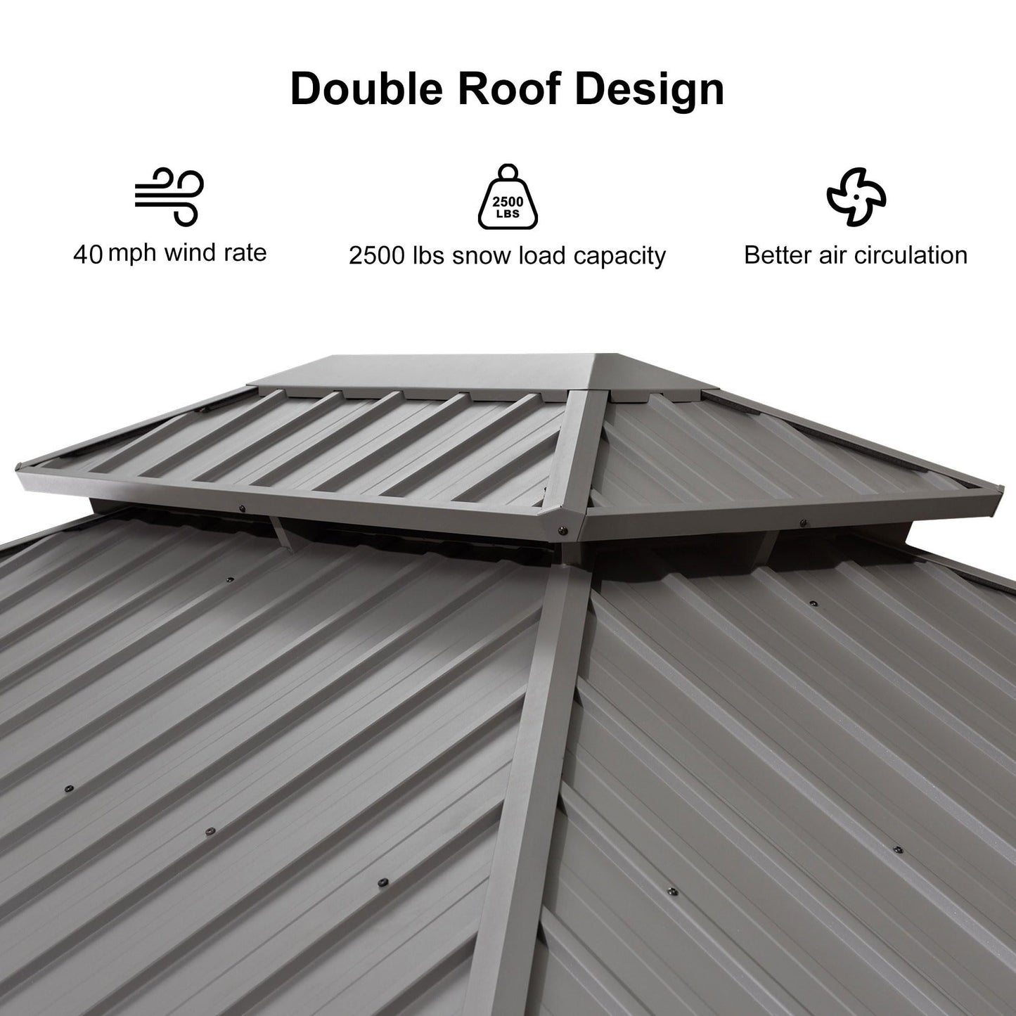PURPLE LEAF 12' X 14' Permanent Hardtop Gazebo Galvanized Steel Double Roof Pavilion with Aluminum Frames Heavy Duty Patio Gazebo for Pool Patio Deck Garden,Netting and Curtains Included, Light Grey