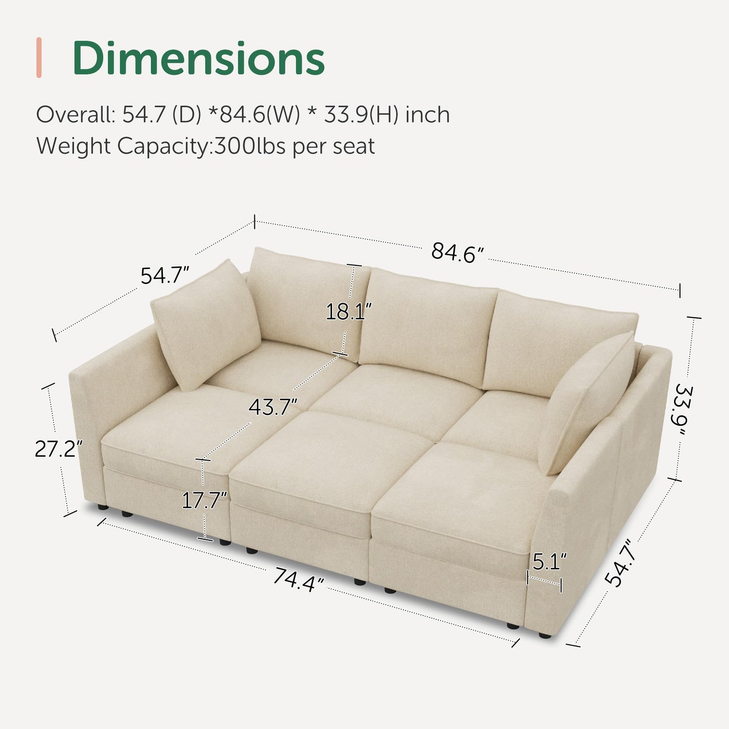 HONBAY Modular Sofa Sectional Sleeper Couch with Storage Modular Couch Convertible Couches for Living Room - Beige