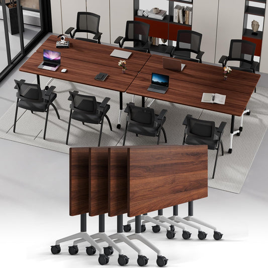 Modular Folding Conference Table with Wheels,4 Pack Mobile Conference Room Tables,Filp Top Rolling Meeting Training Tables for Office,Classroom,Library,Seminar,Boardroom,school(4pack,Walunt,47in)