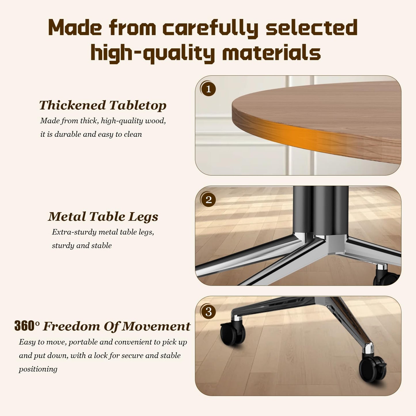 8 FT Large Folding Conference Table, Oval Training Seminar Tables for 8-10 People,Built-in Wireless Charger and Power Box,Metal Legs Rolling Training Table for Office (1, Walnut, 94.5"L×47.2"W×29.5"H)