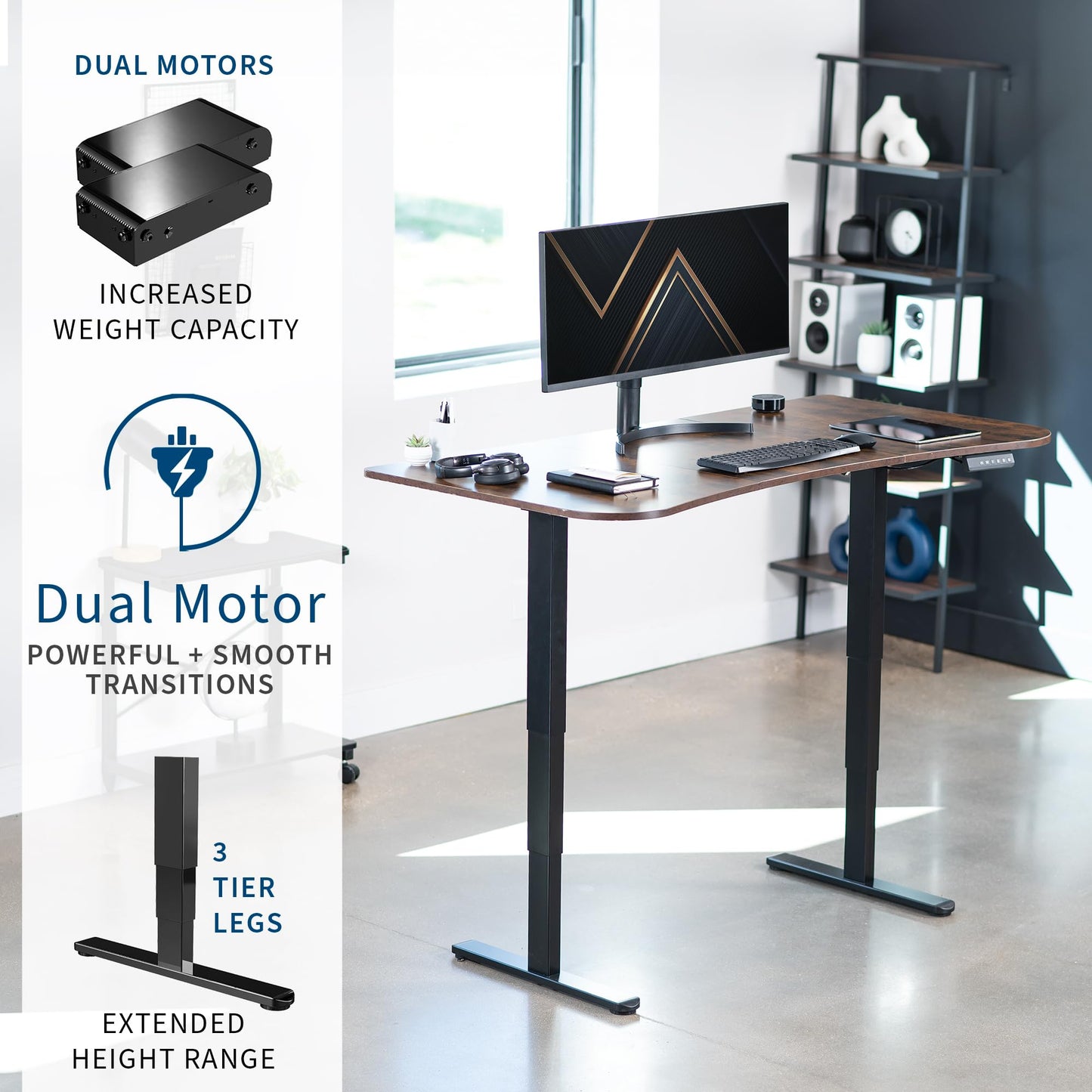 VIVO Electric 63 x 32 in Dual Motor Rustic Standing Desk, Memory Height Adjustment, 2B Series, Vintage Brown Top Black Frame, DESK-KIT-2B1N