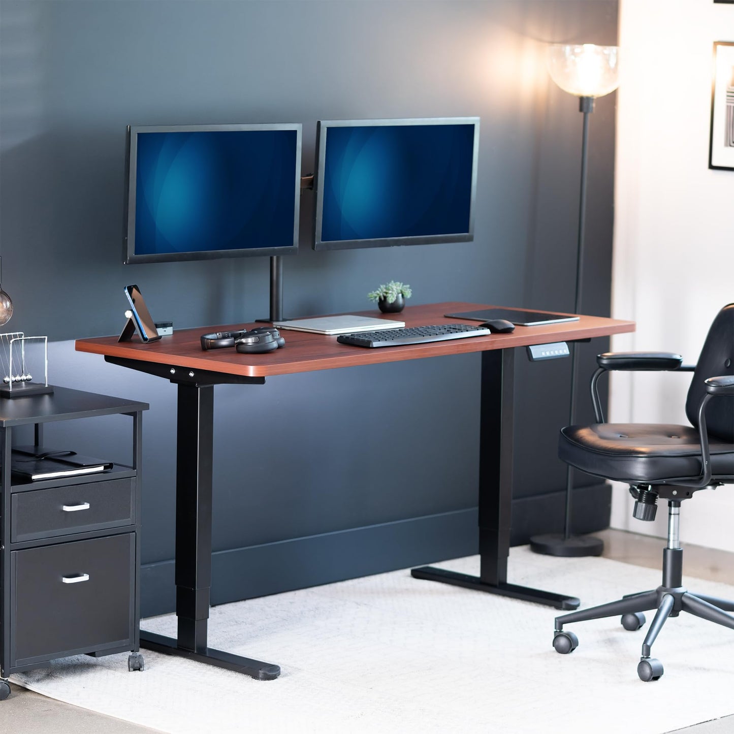 VIVO Electric 55 x 28 in Dual Motor Sit Stand Desk, Memory Height Adjustment, 2B Series, Dark Walnut Top Black Frame, DESK-KIT-2B55D
