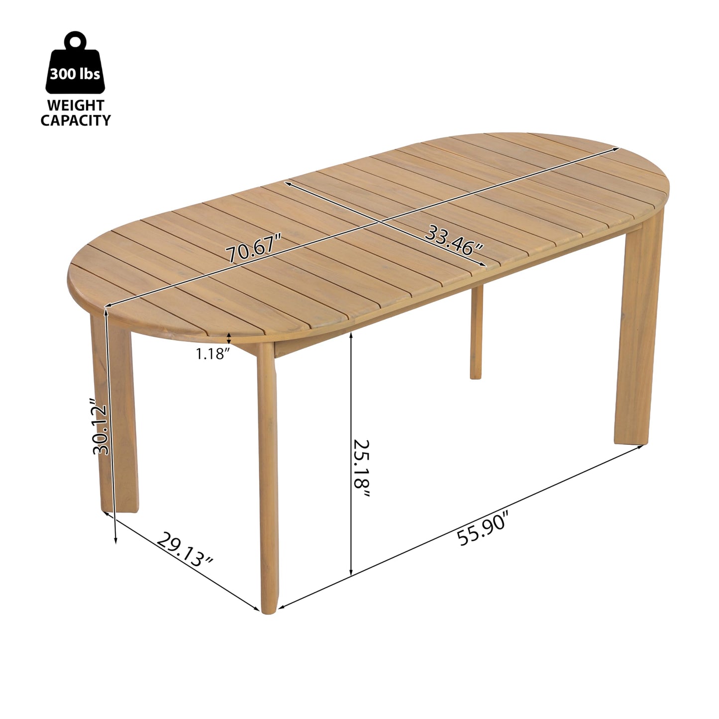 Merax Patio Outdoor Acacia Wood 7 Piece Dinning Set- 70 Inch Large Oval Outdoor Dining Table, 6 Pcs Dining Chairs with Coushions for Backyard, Lawn, Balcony, Light Teak + Natural