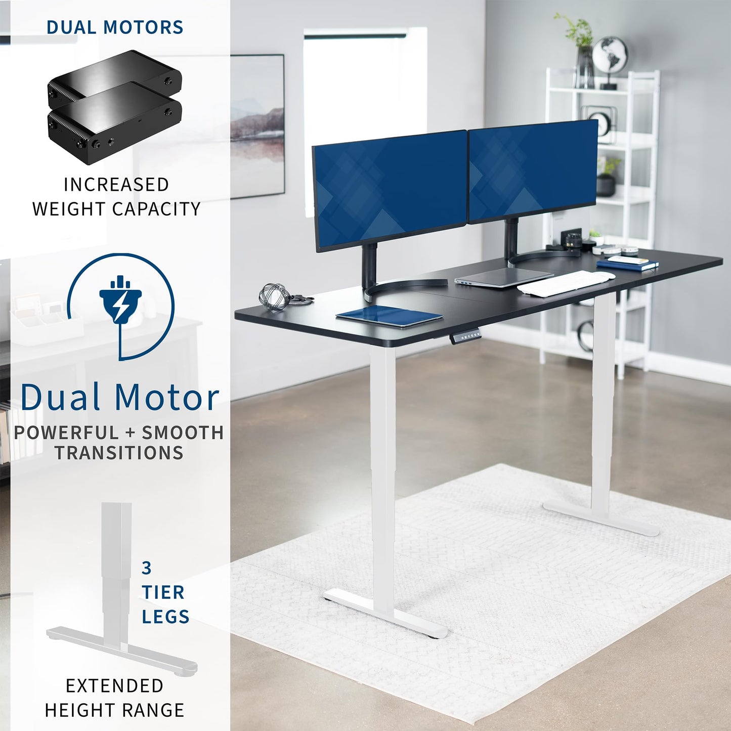 VIVO Electric 83 x 30 in Dual Motor Sit Stand Desk, Memory Height Adjustment, 2B Series, Black Top White Frame, DESK-KIT-2W8B