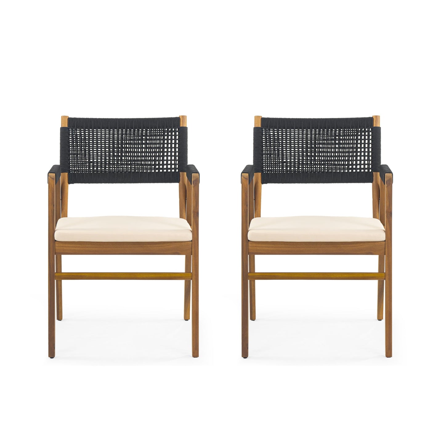 Christopher Knight Home Terry Acacia Wood Patio Dining Set for 6, Solid Wood Outdoor Dining Table Set for 6, 7 Piece Outdoor Dining Set with Rectangular Table and Woven Rope Accents, Teak+Beige+Black