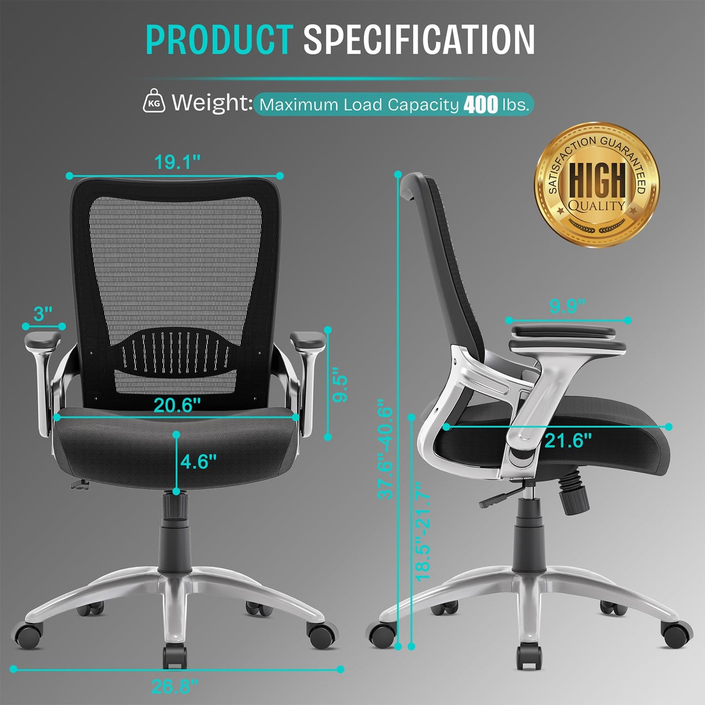 SUNNOW Office Chair, Ergonomic Computer Desk Chair, Sturdy Executive Task Chair - Adjustable Lumbar Support, Flip-up Arms, Tilt Function, Comfy Wide Seat, Swivel Mesh Home Office Desk Chairs (Black)