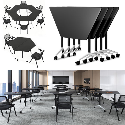 Folding Conference Room Tables Modular Office Conference Table,Mobile Training Table Rolling Seminar Tables with Wheels,Easy to Assemble,Modern Flip Top Meeting Seminar Table for Office,classr (10)