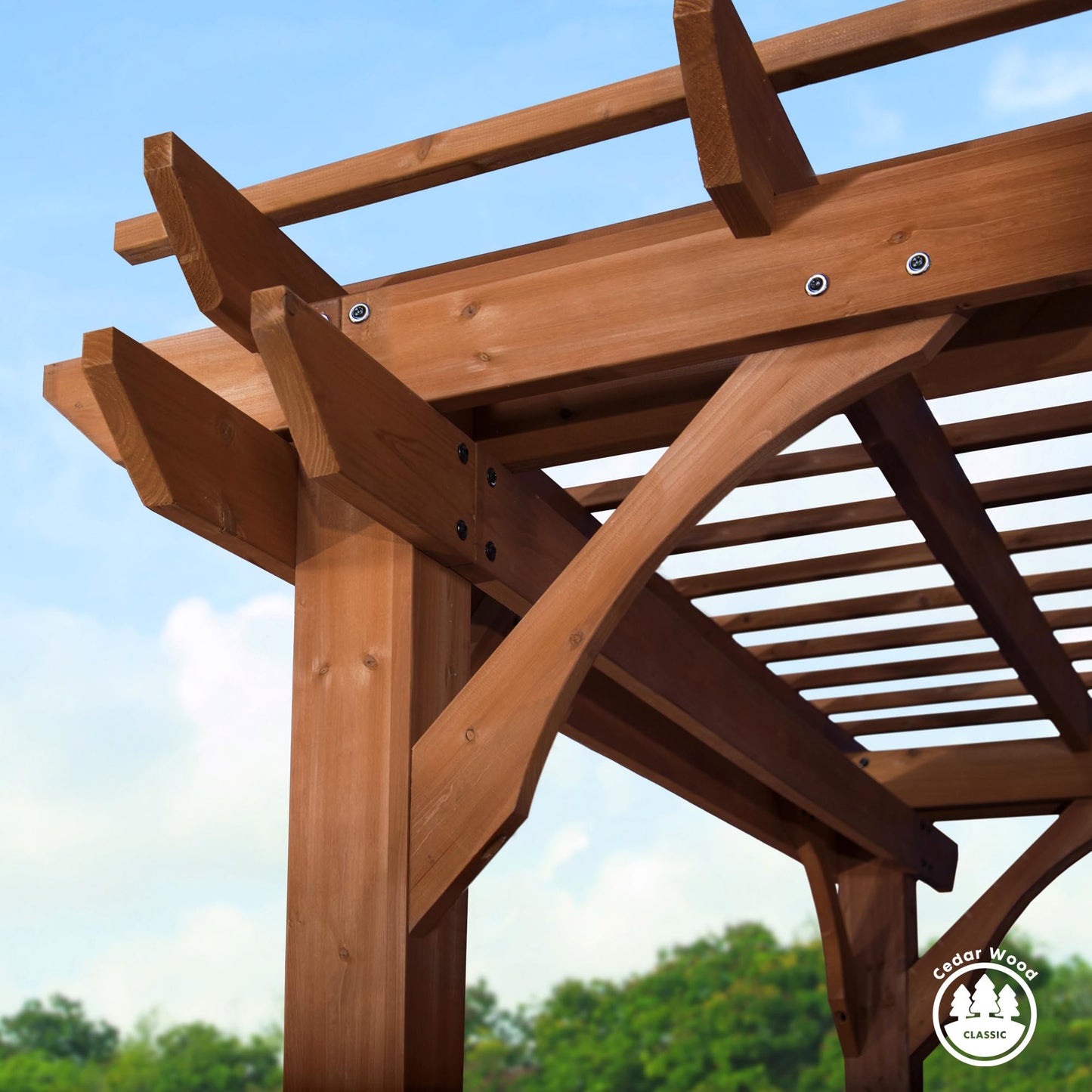 Backyard Discovery Beaumont 10' x 10' Traditional Cedar Wood Pergola Kit with Trellis Roof, All-Season Durability, High-Wind Rating, PowerPort, Shade for Outdoor Patio, Deck, Garden, and Entertaining