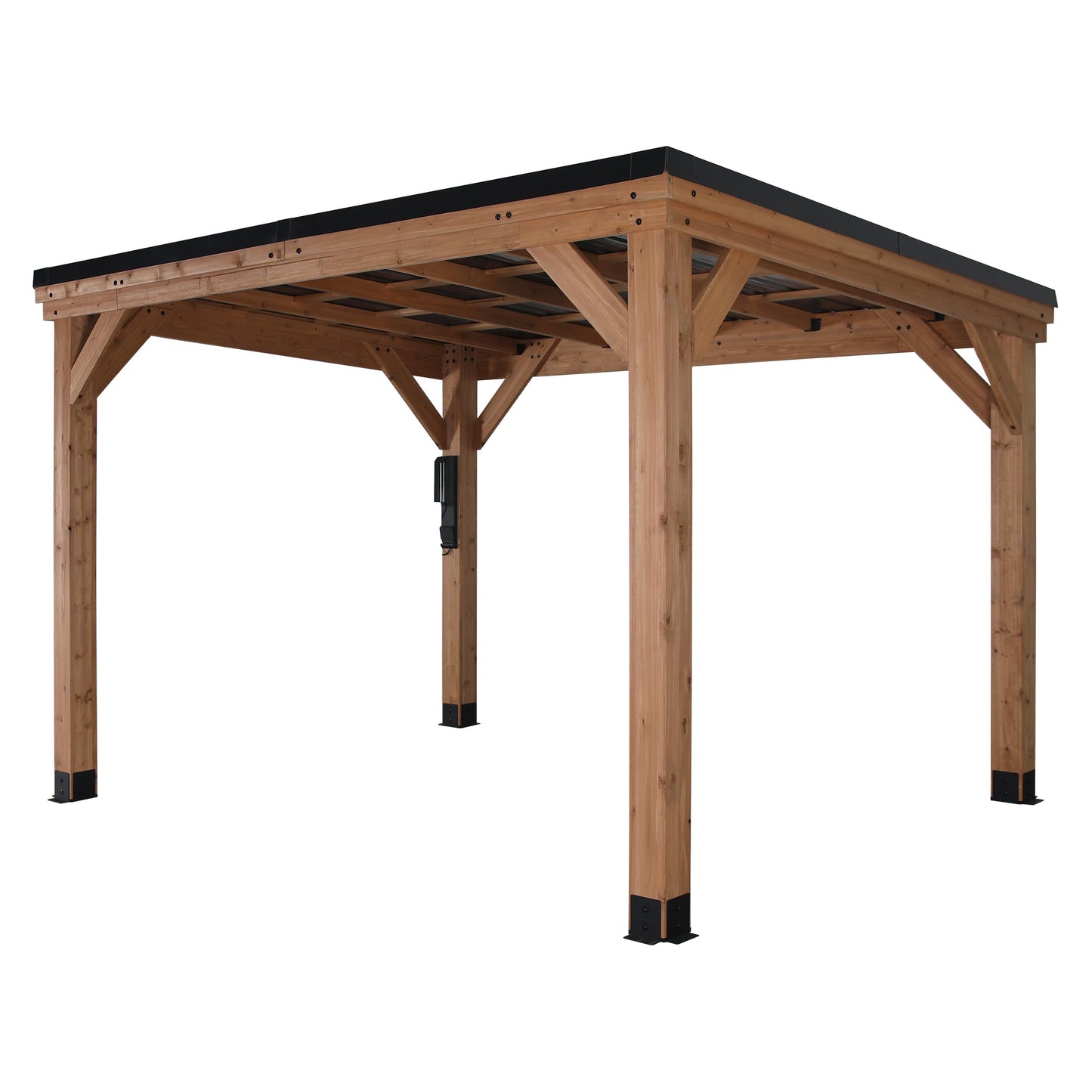 Backyard Discovery Arcadia 12' x 9.5' Cedar Wood Outdoor Gazebo Pavilion with Hardtop Galvanized Steel Slope Roof, Snow Support, Wind Resistance, PowerPort, Shade for Garden, Patio, Deck, Entertaining