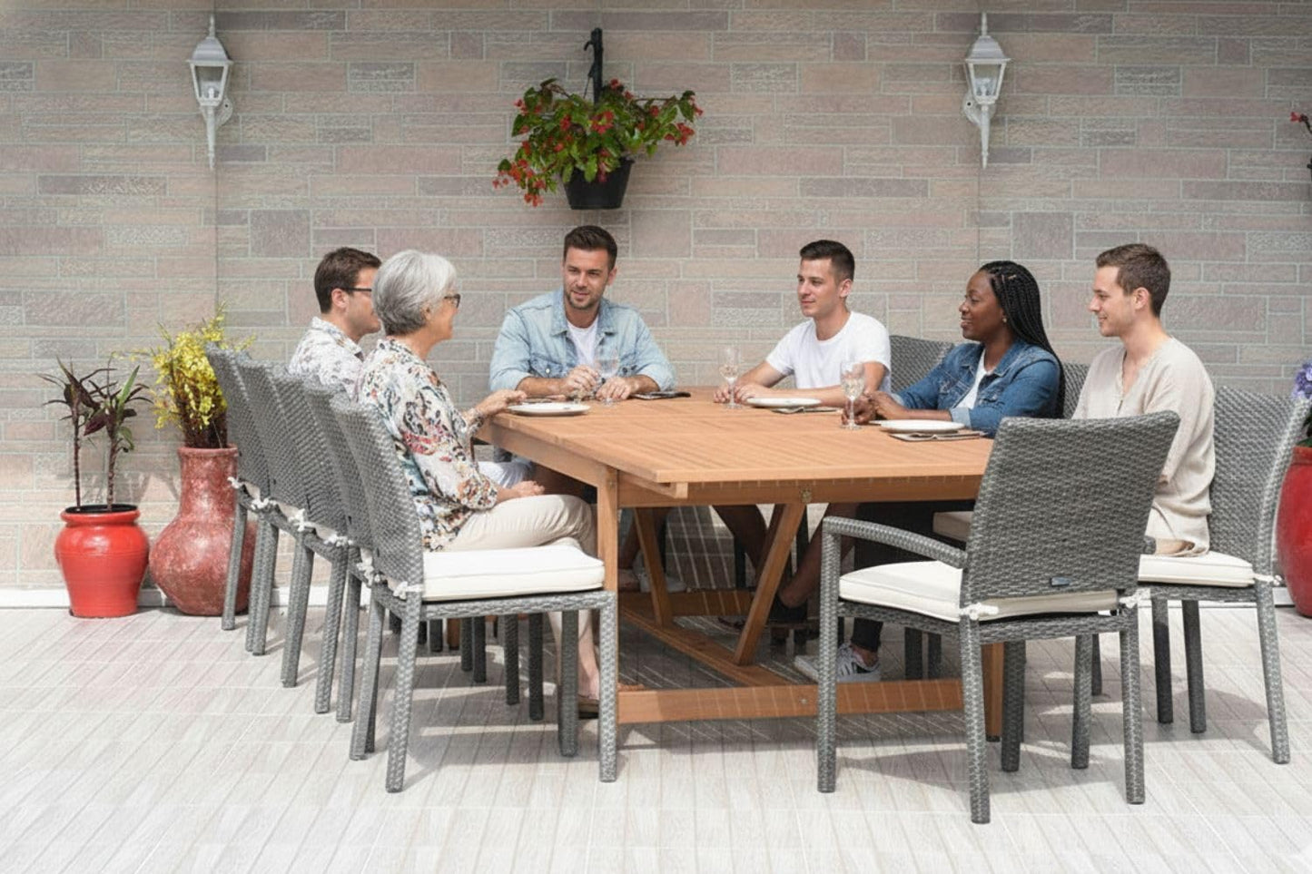Amazonia Jefferson 13-Piece Patio Extendable Dining Table Set | Light Grey Wicker Chairs | Ideal for Outdoors and Indoors