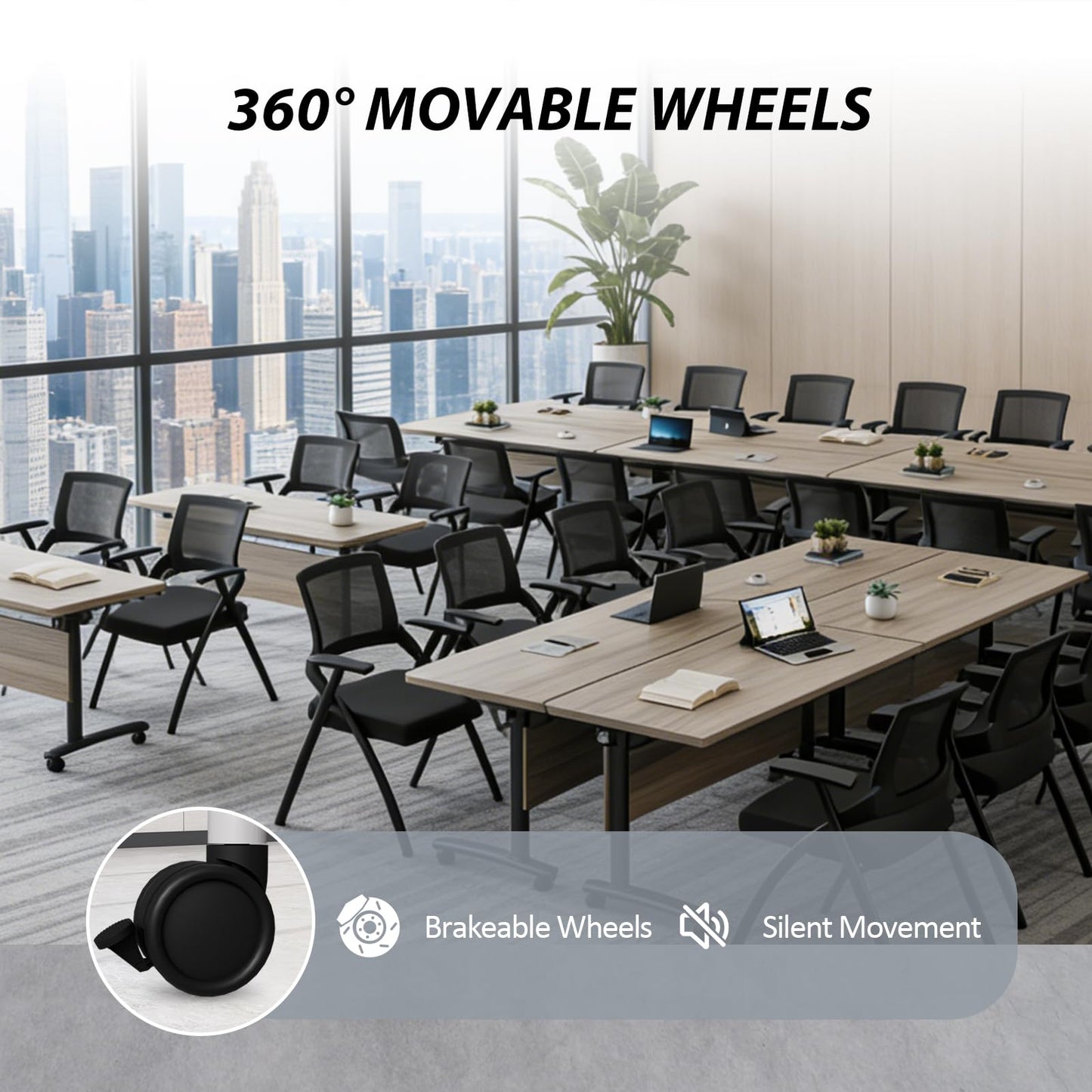 Folding Conference Room Table with Wheels, 6ft Modular Large Mobile Modern Conference Tables Office Meeting Training Table for Classroom(6, Gray, D 55")