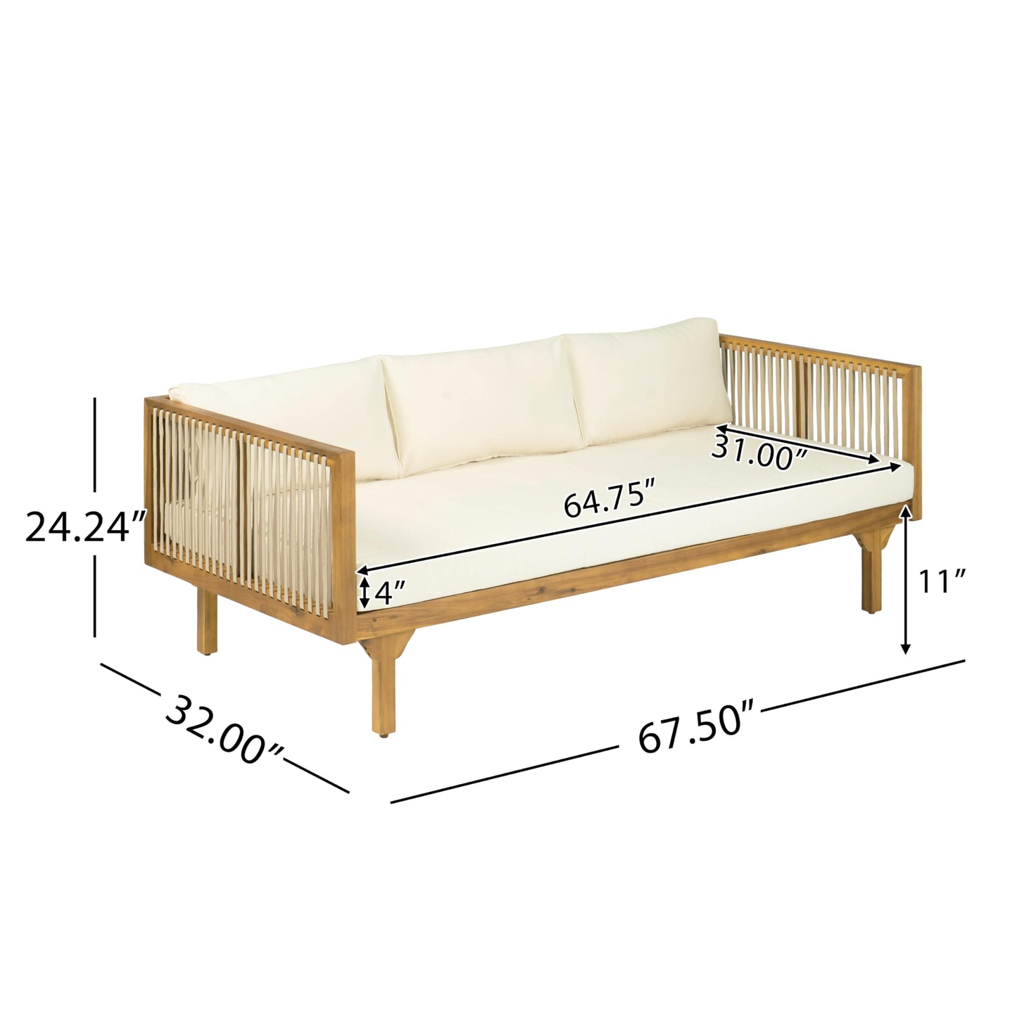 Merax Outdoor Acacia Wood Conversation Set - Patio 3-Seat Loveseat Sofa w/Coushion and Round Coffee Table for Backyard, Lawn, Balcony, Water Repellent, 600 lbs Sofa Capacity, Teak +Beige
