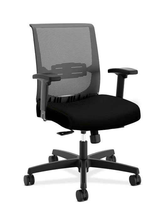 HON Convergence Ergonomic Office Chair with Mesh Back, Adjustable Arms, Lumbar Support, Synchro‑Tilt Desk Chair with Wheels for Home Office or Computer Use, Black Frame, Black