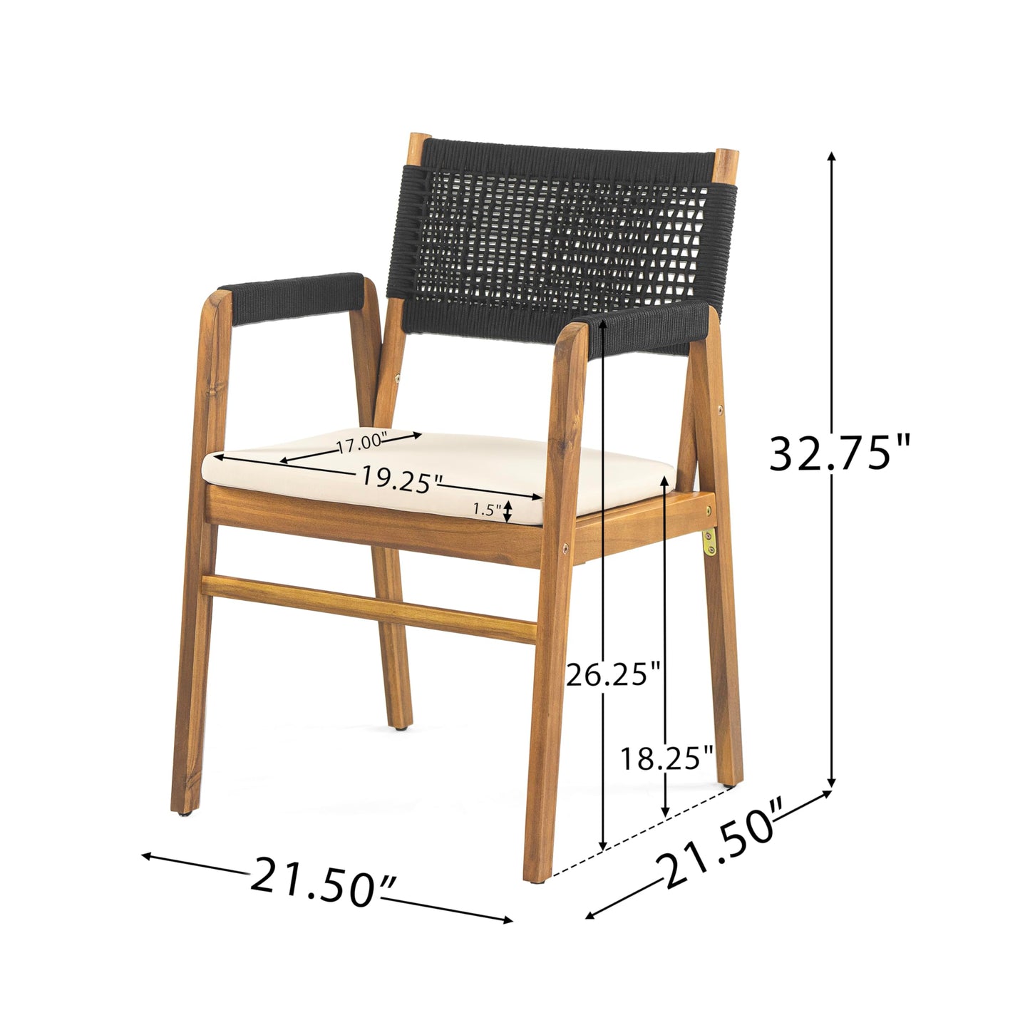 Christopher Knight Home Terry Acacia Wood Patio Dining Set for 6, Solid Wood Outdoor Dining Table Set for 6, 7 Piece Outdoor Dining Set with Rectangular Table and Woven Rope Accents, Teak+Beige+Black