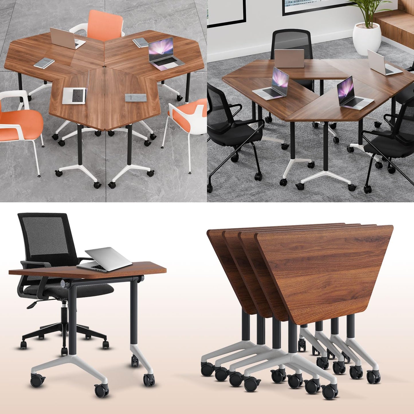 Folding Conference Table,Rolling Conference Room Tables on Wheels,Modern Flip Top Mobile Training Table,8Pack Stackable Foldable Meeting Room Table,Modular Business Tables for Office Training Room