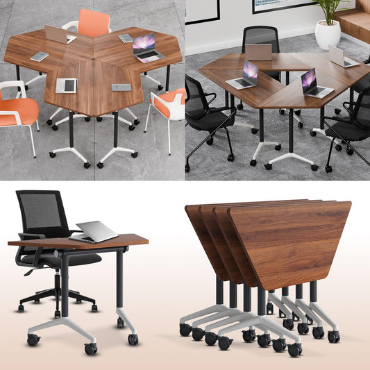 Folding Conference Table,Rolling Conference Room Tables on Wheels,Modern Flip Top Mobile Training Table,8Pack Stackable Foldable Meeting Room Table,Modular Business Tables for Office Training Room