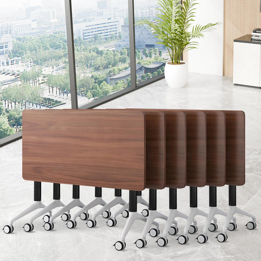 Conference Room Table, Folding Conference Table with Silent Wheels, Modular Flip Top Mobile Training Tables for Office, Training Room, Meeting Rooms, School, 2-16 Person (6, Walnut, 55.1in)