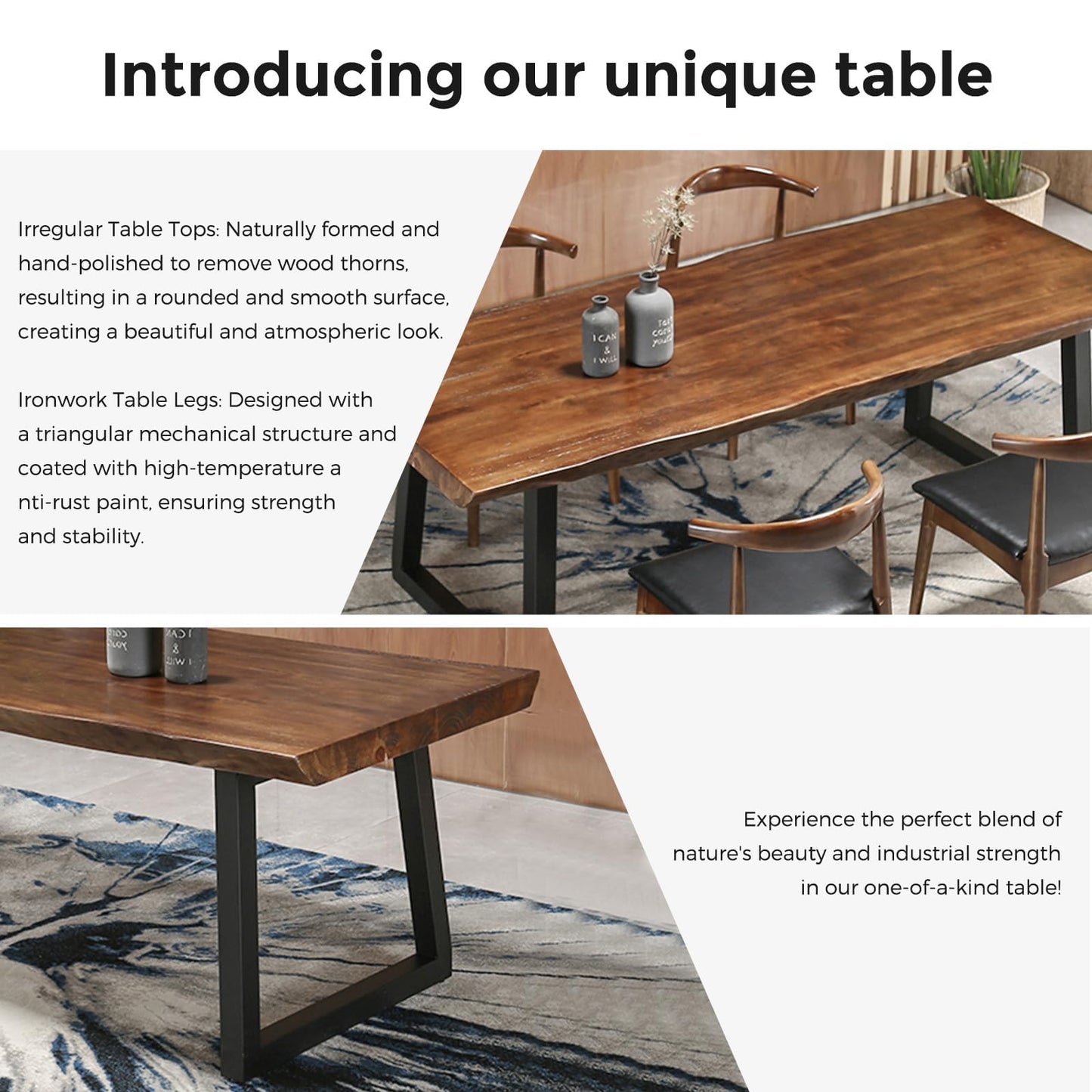 jmzx store Solid Wood Rustic Style 55.1-inch Computer Desk - Large Office Desk for Home Office, Modern and Simple Design, Ideal for Dining,Study, Writing (blackv, 55.12 * 27.56 * 29.53)