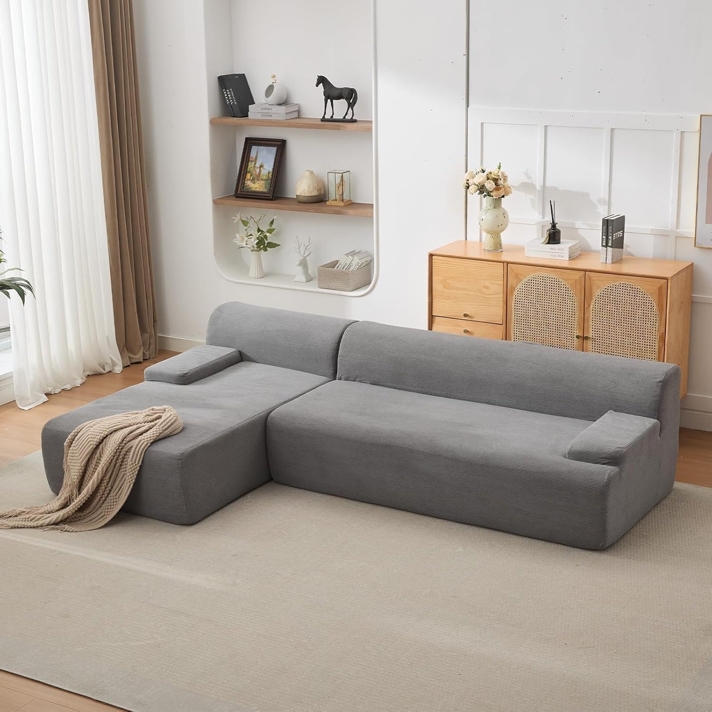 MilleLoom 108" Sectional Couches for Living Room, Modular Sectional Sofa with L-Shape Chaise, Ultra Soft Corduroy L Shaped Couch Bed,Perfect Comfy Couches for Living Room, No Assembly Required