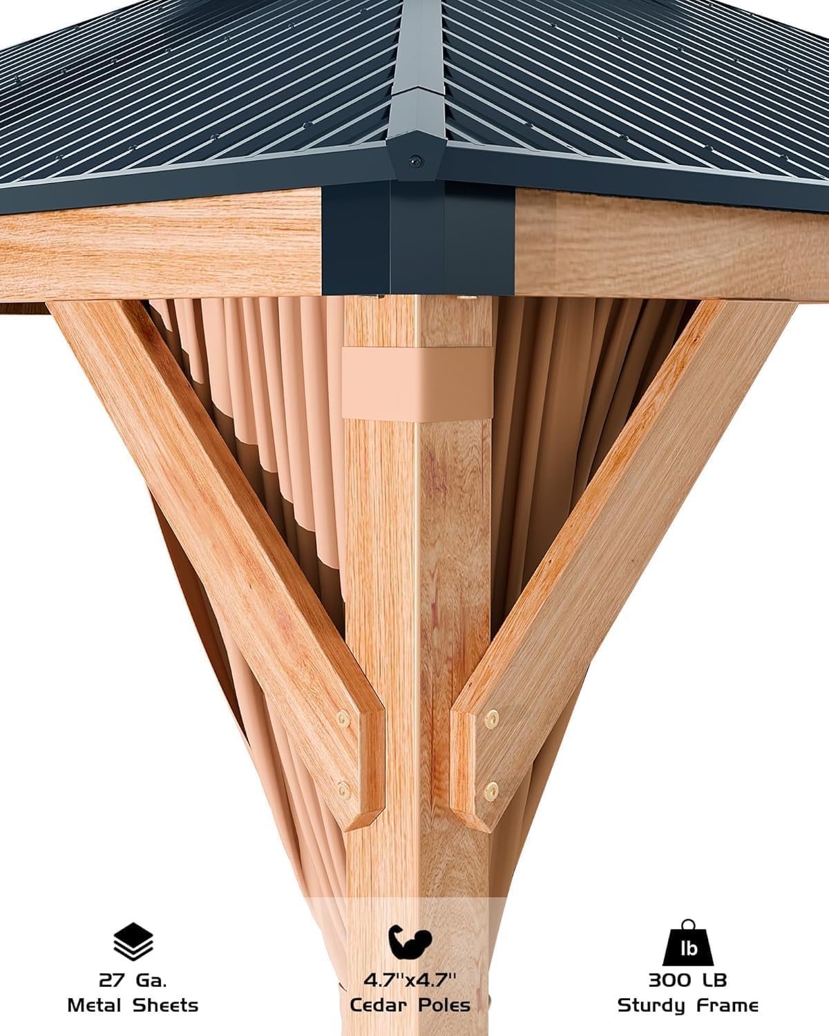 10’X10’ Spruce Wood Hardtop Gazebo with Double Metal Roof, Heavy-Duty 4.7" Poles, Curtains & Netting, All-Weather Outdoor Pavilion for Patio, Deck, Backyard, Lawn, Khaki – Easy Assembly