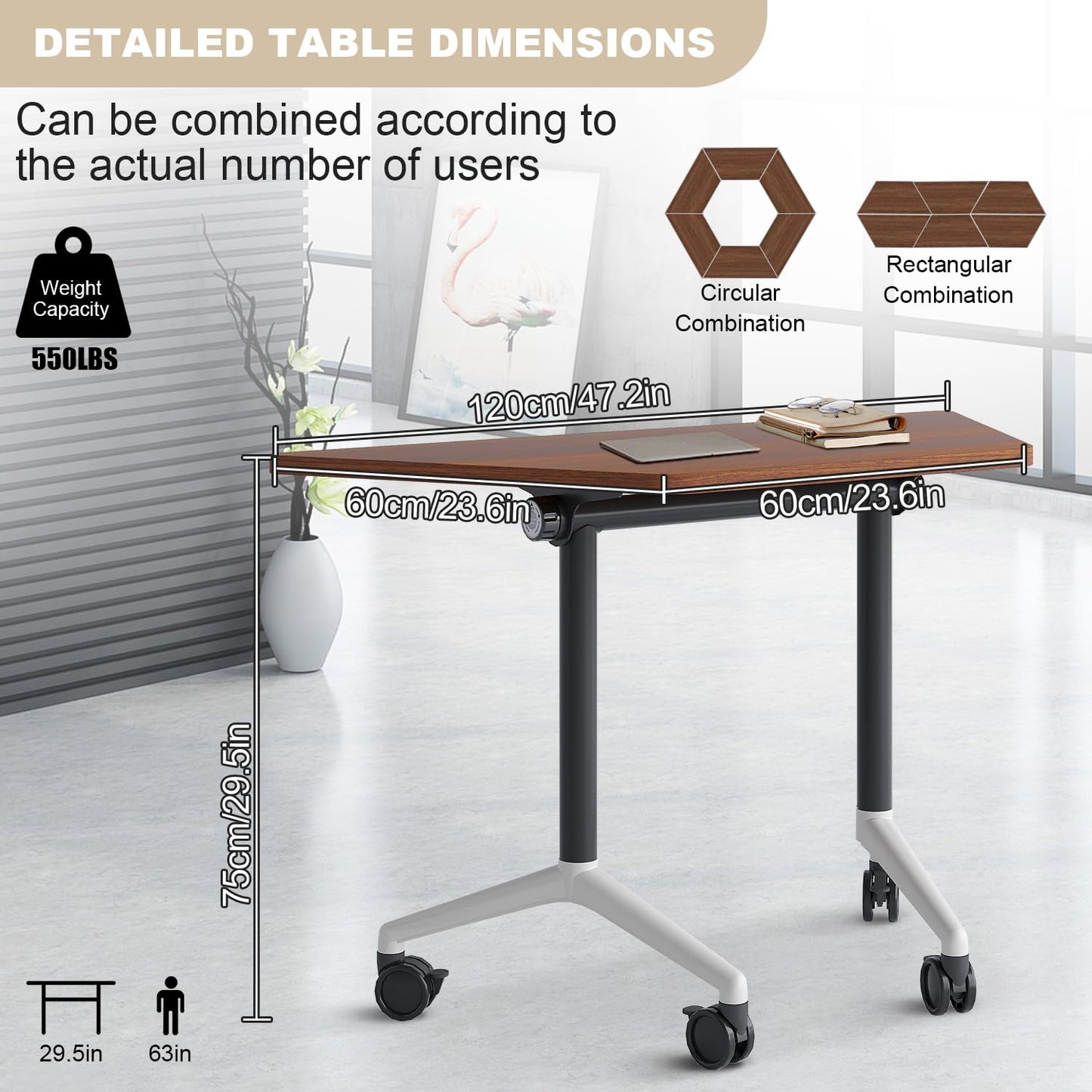 Folding Conference Room Tables Modular Office Conference Table,Mobile Training Table Rolling Seminar Tables with Wheels,Easy to Assemble,Modern Flip Top Meeting Seminar Table for Office,classr (10)