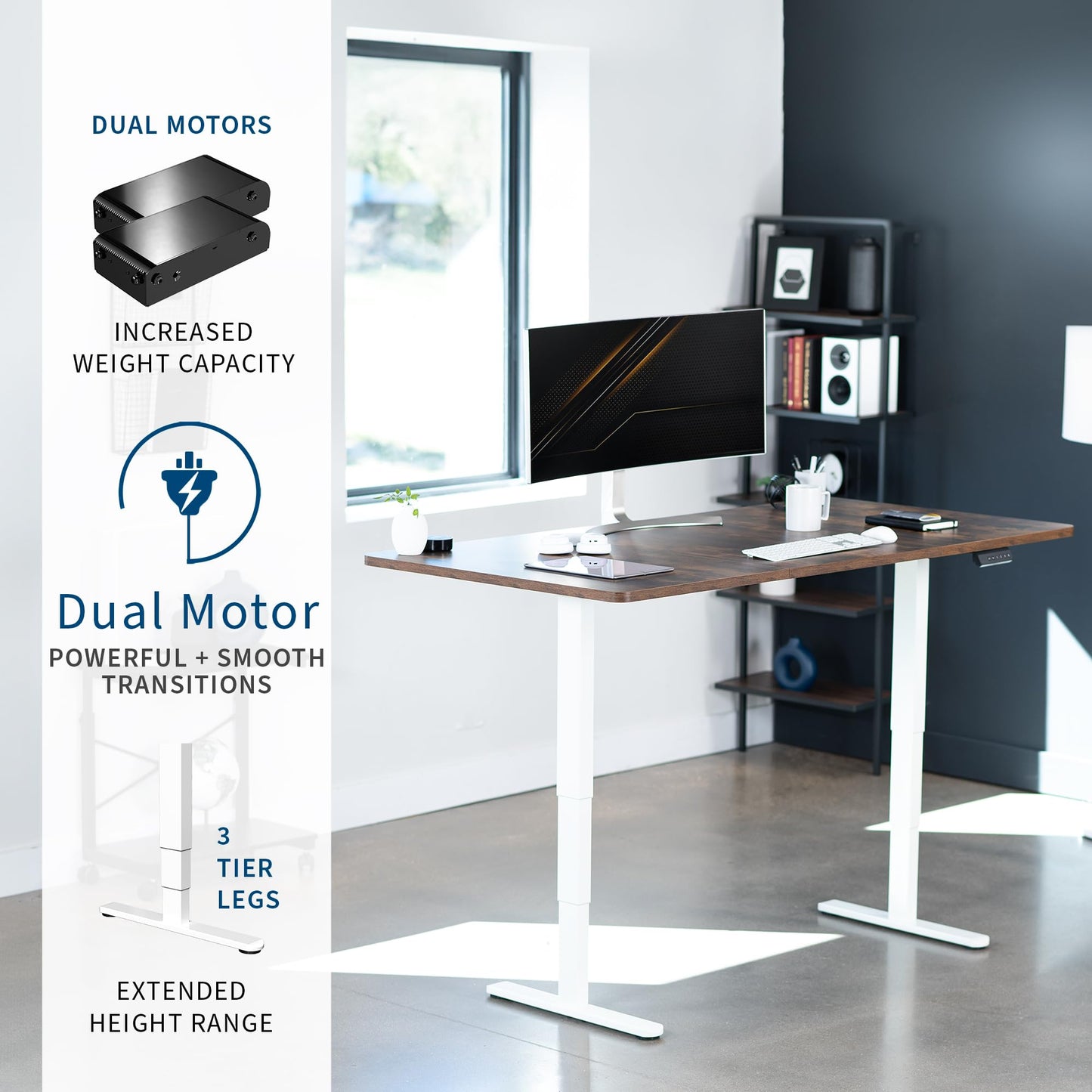 VIVO Electric 71 x 36 in Dual Motor Rustic Sit Stand Desk, Memory Height Adjustment, 2B Series, Vintage Brown Top White Frame, DESK-KIT-2W7N-36
