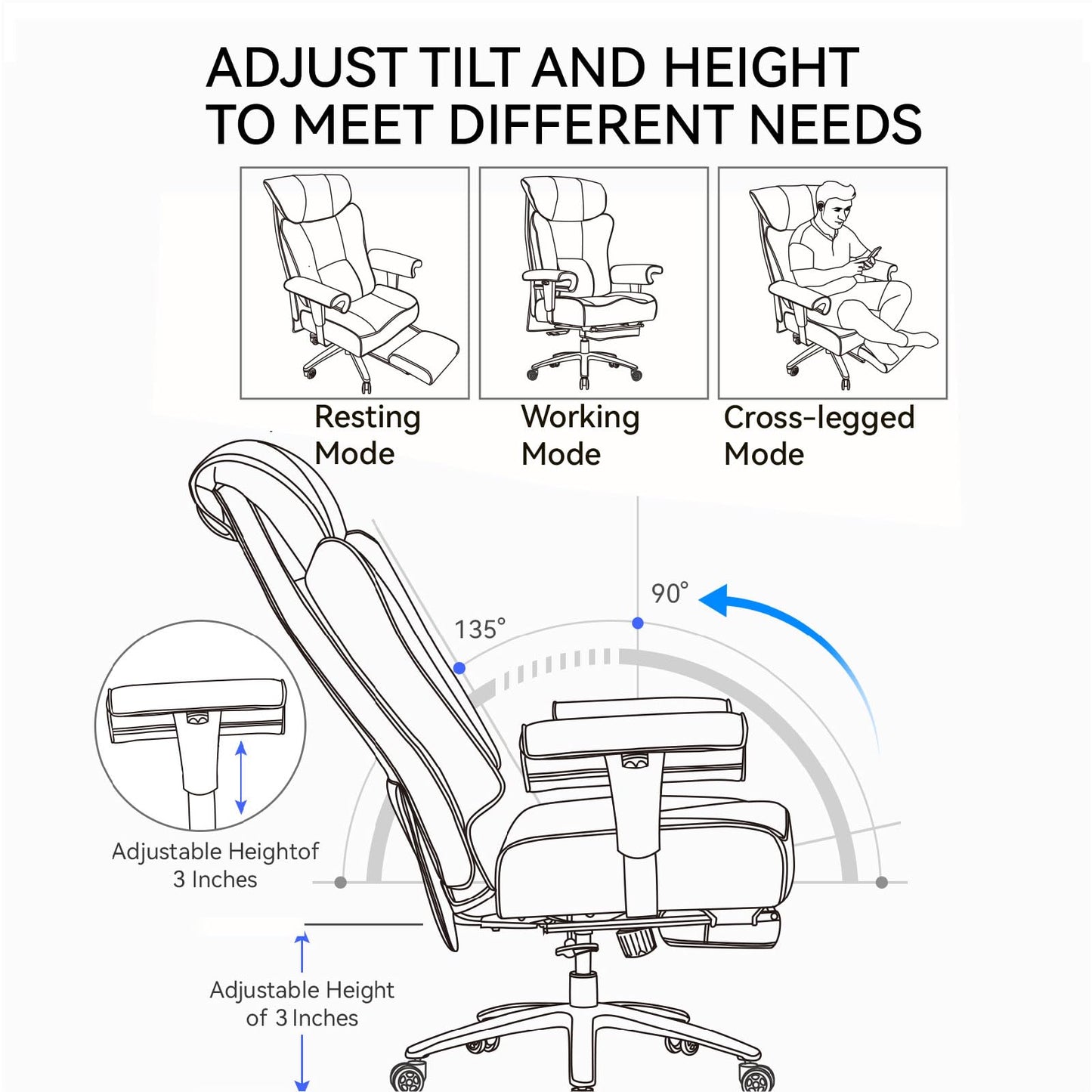 Efomao Big and Tall Office Chair 400lbs - Heavy Duty Executive Desk Chair with Foot Rest & 23" Wide Seat - High Back Ergonomic Leather Computer Chair for Heavy People, Home Office, Brown