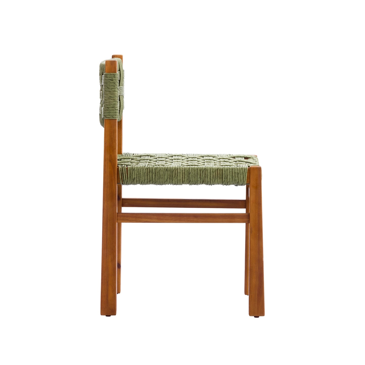 Christopher Knight Home 5 Piece Outdoor Dining Set Acacia Wood Square Table and 4 Green Wicker Chairs Teak Finish Patio Furniture Set for Garden Backyard Balcony Deck