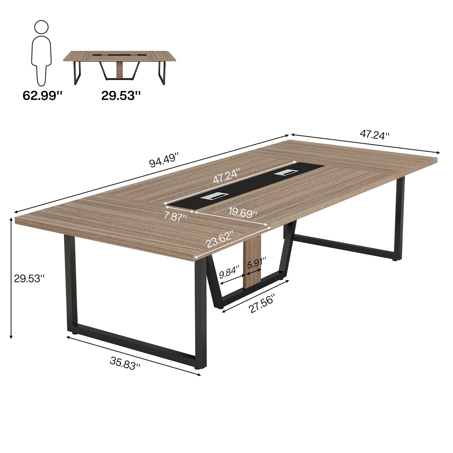 Tribesigns 8FT Conference Table, 94.49 L x 47.24 W x 29.53 H Inches Large Meeting Podcast Table for 10 People, Business Style Wooden Training Table with Strong Metal Frame for Office Conference