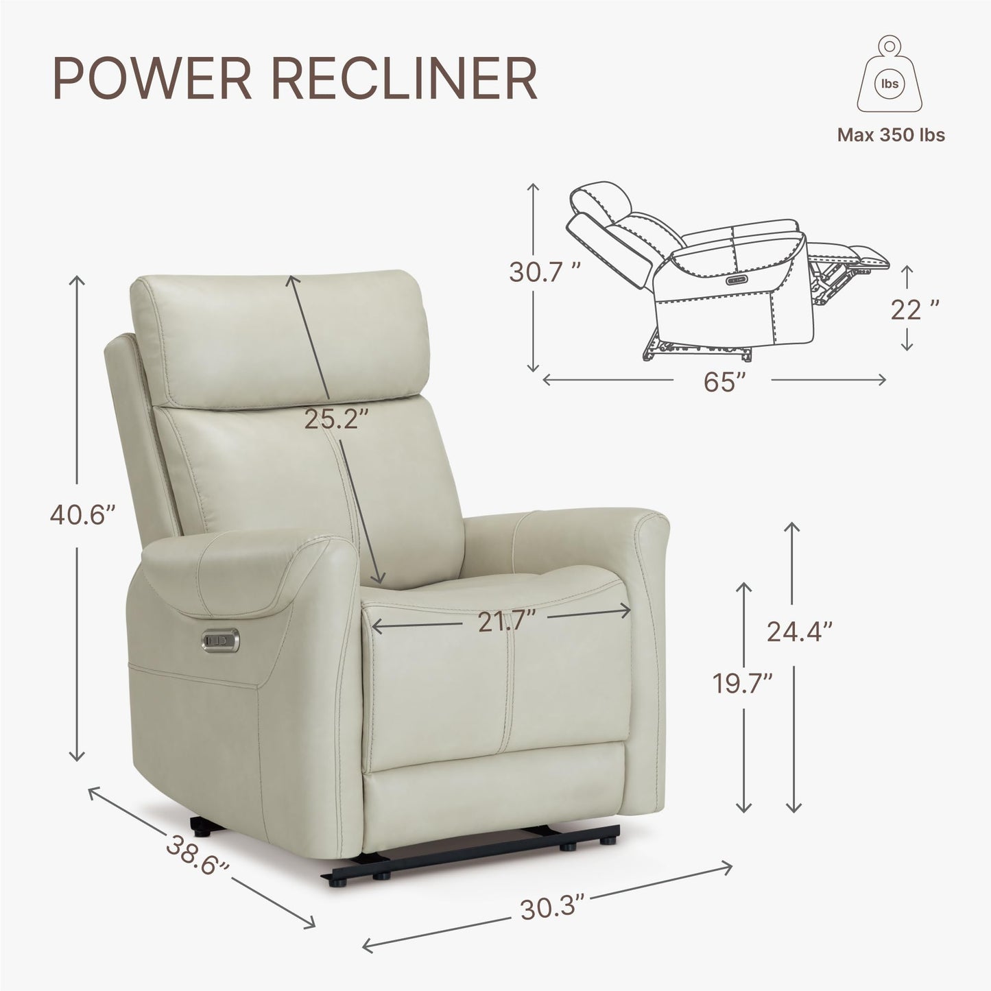 KISLOT Leather Recliner Chair for Adults Wall Hugger RV Recliner with USB Charging Ports Electric Power Reclining Sofa for Living Room Home Theater Seating Bedroom