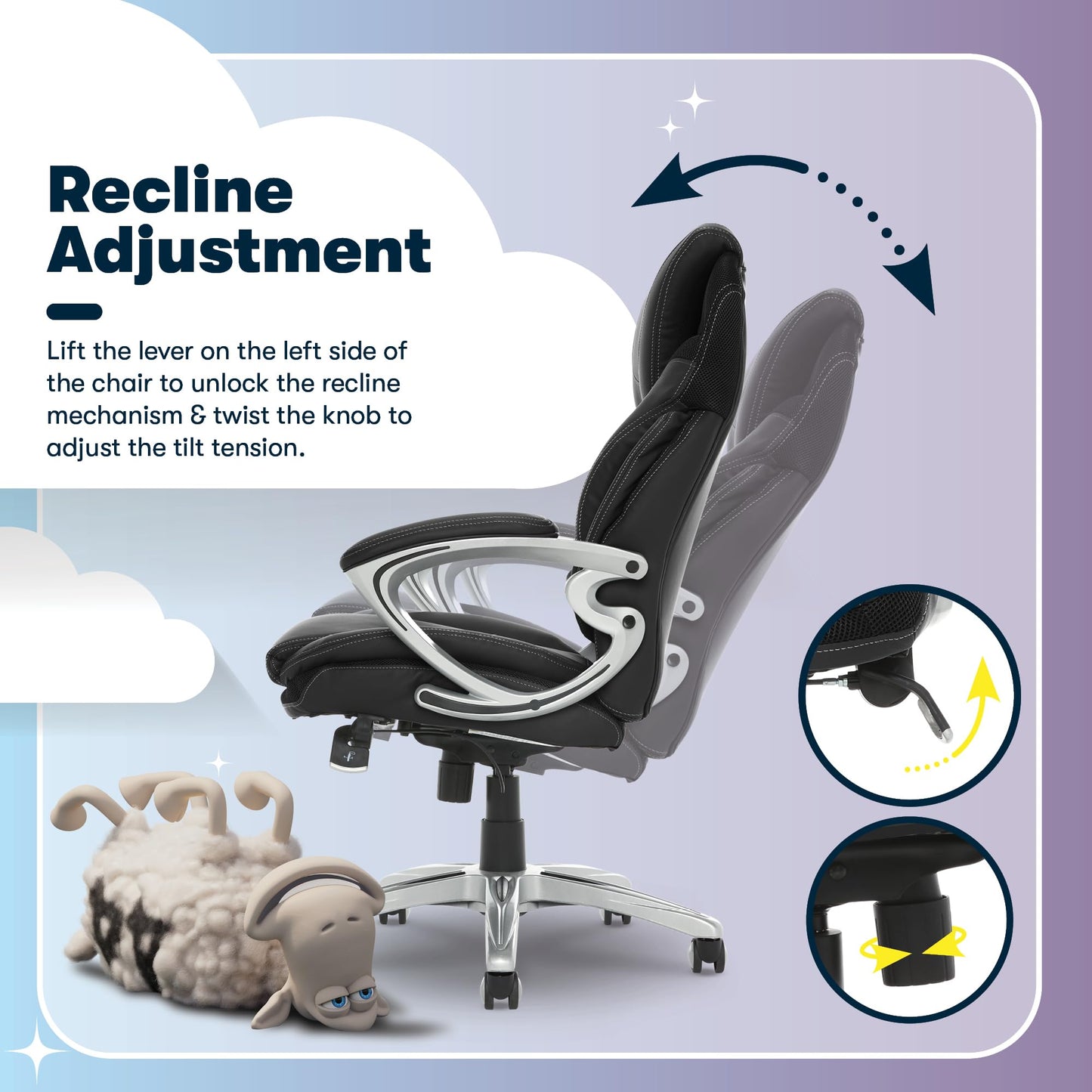 Serta Bryce Executive Office Chair - Ergonomic Computer DeskChair with Lumbar Technology - Adjustable Height - Memory Foam Body Pillows - 360° Swivel Rolling Base - Bonded Leather - Black