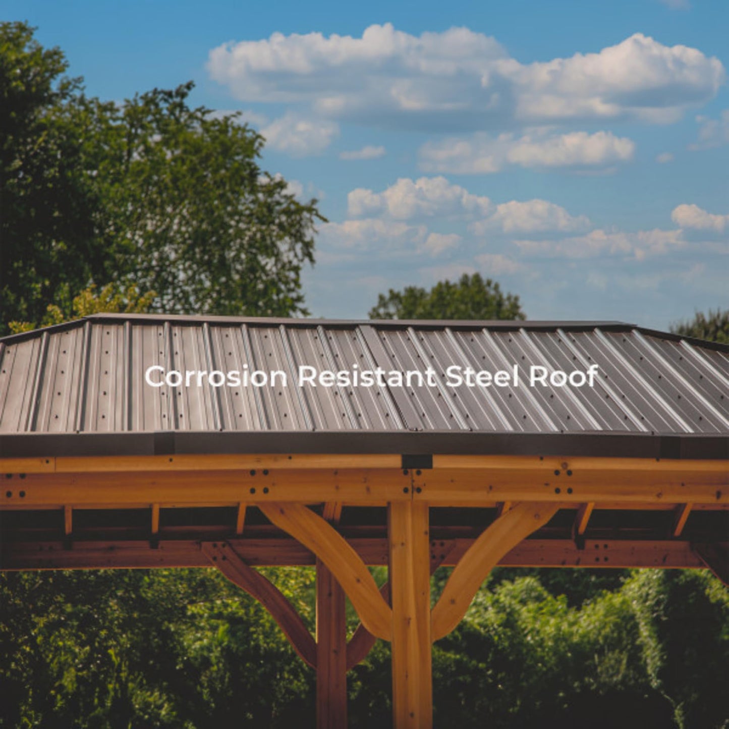 Backyard Discovery Barrington 20' x 12' Cedar Wood Outdoor Gazebo Pavilion with Hardtop Galvanized Steel Hip Roof, Snow Support, Wind Resistance, PowerPort, Shade for Garden, Patio, Deck, Entertaining