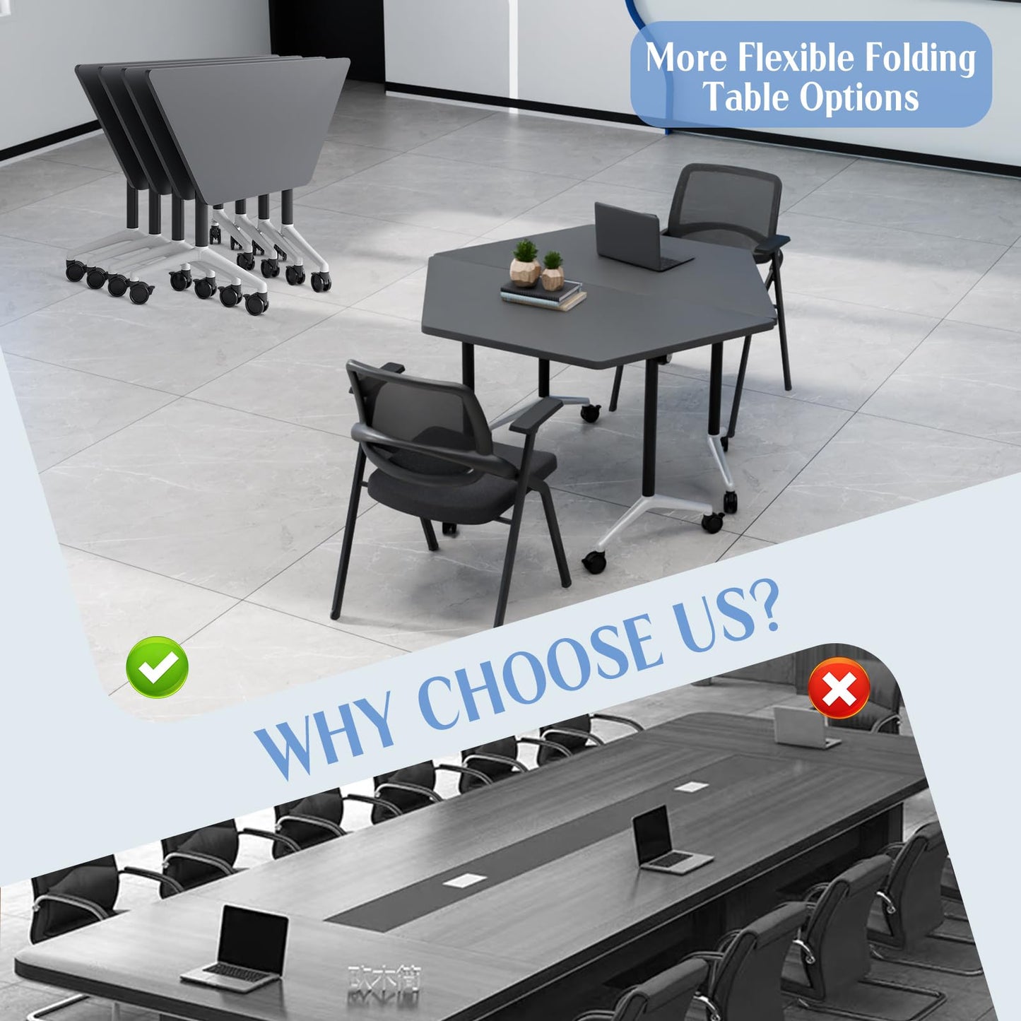8 Pack Folding Conference Table,T-Shaped Conference Room Tables with Wheels, 47.2 in Modern Conference Table,Mobile Modular Seminar Meeting Desk for Classrooms,Office & Seminar (8, Dark Gray)