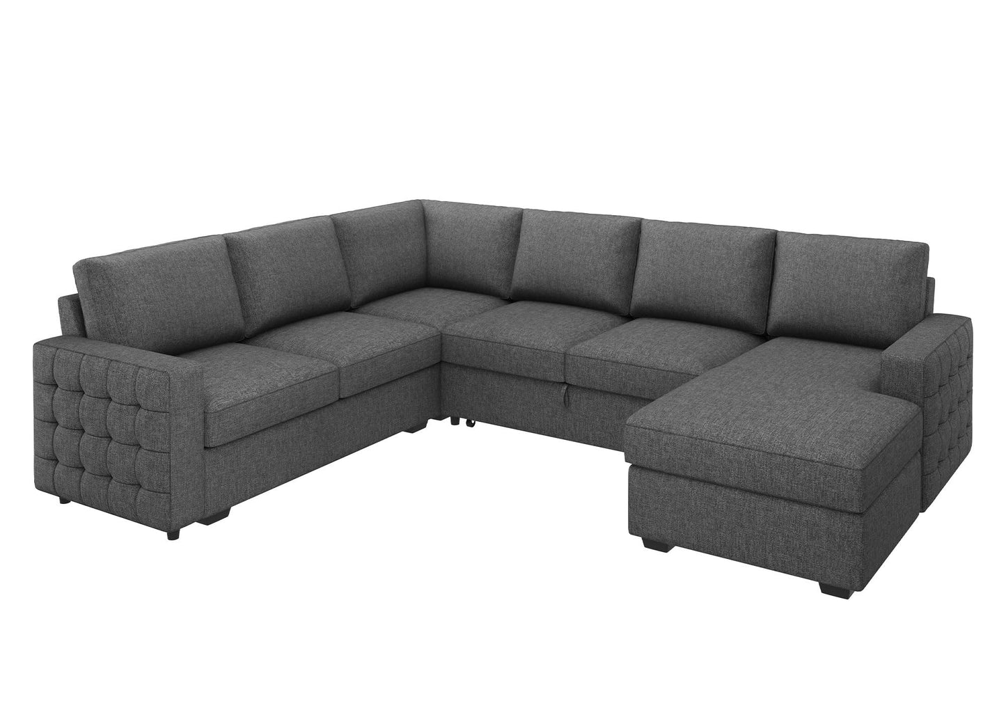 HONBAY Sectional Sleeper Sofa with Pull Out Bed U-Shape Sectional Couch Sleeper Bed with Storage Chaise 6 Seater Sleeper Sectional Sofa, Light Grey