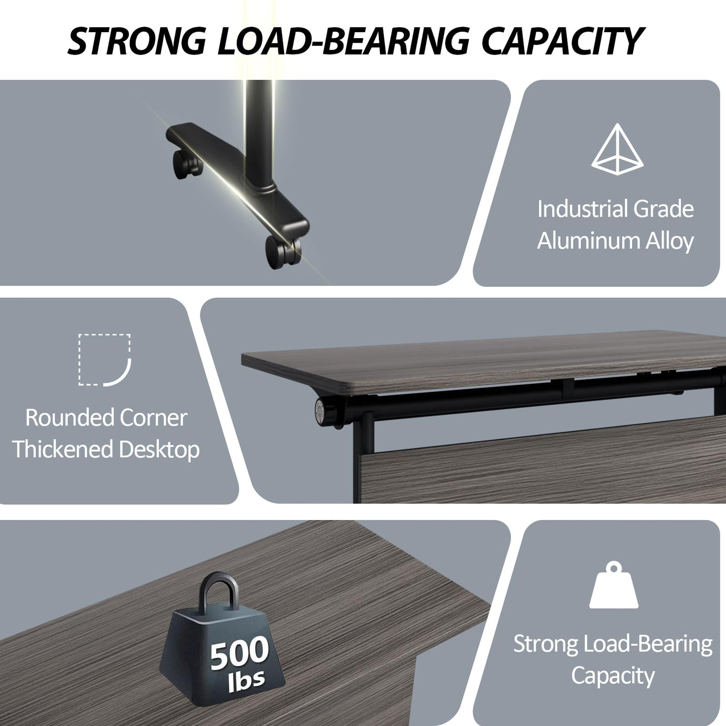 Folding Conference Room Table with Wheels, 6ft Modular Large Mobile Modern Conference Tables Office Meeting Training Table for Classroom(6, Gray, D 55")
