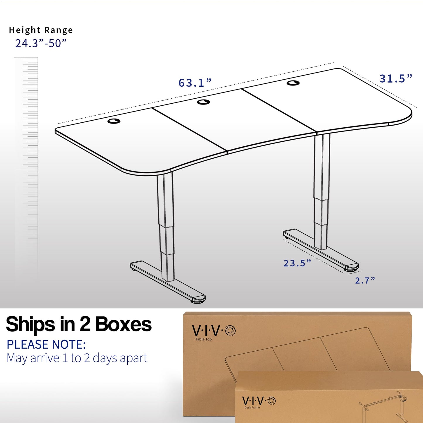 VIVO Electric 63 x 32 in Dual Motor Rustic Standing Desk, Memory Height Adjustment, 2B Series, Vintage Brown Top Black Frame, DESK-KIT-2B1N