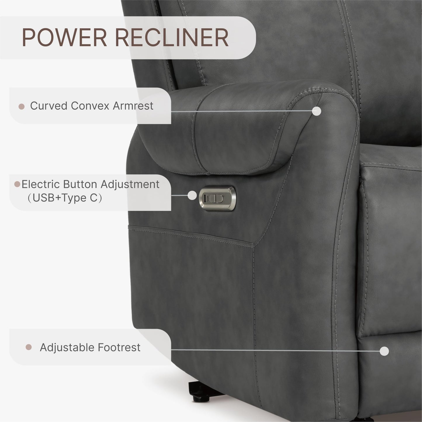 KISLOT Leather Recliner Chair for Adults Wall Hugger RV Recliner with USB Charging Ports Electric Power Reclining Sofa for Living Room Home Theater Seating Bedroom