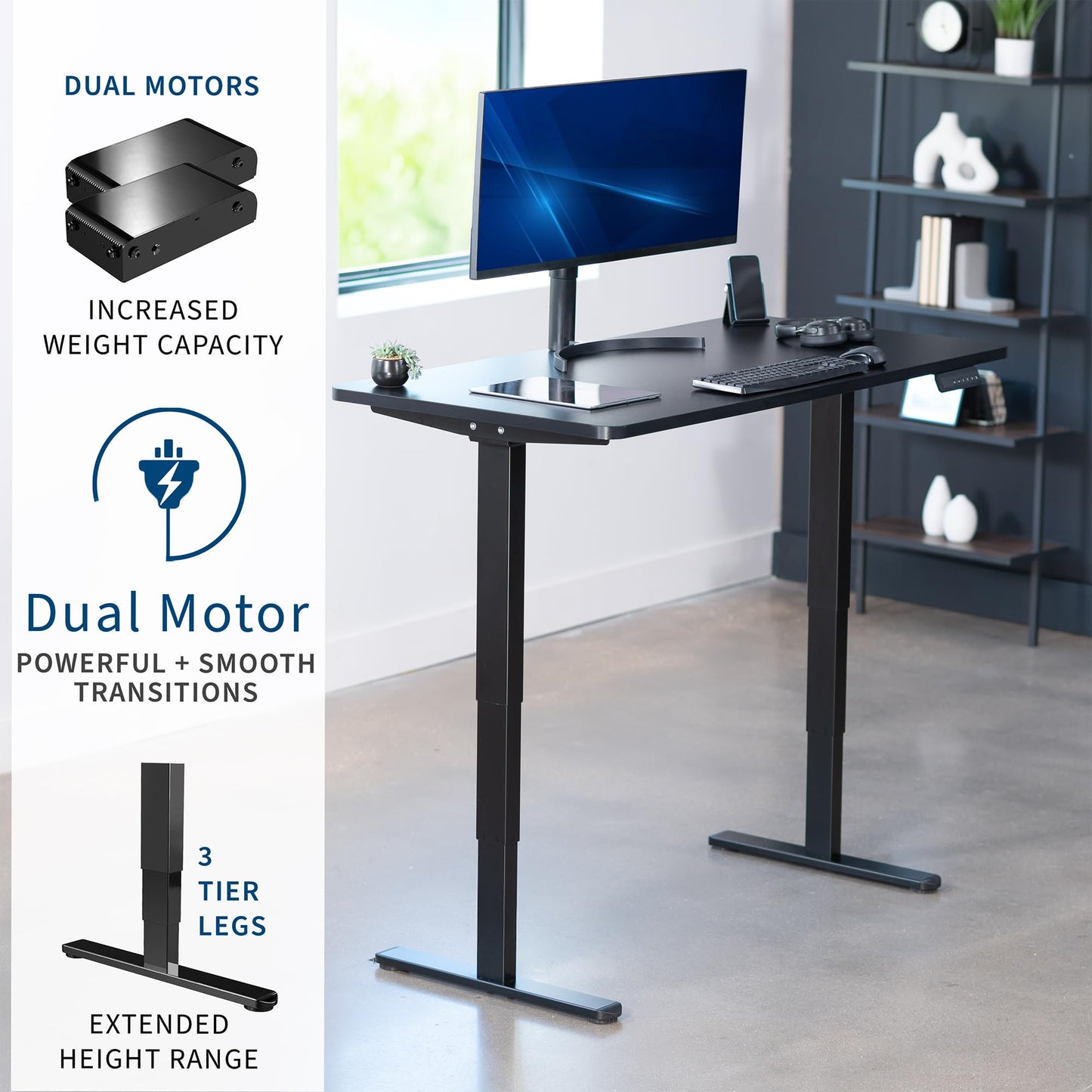 VIVO Electric 55 x 28 in Dual Motor Sit Stand Desk, Memory Height Adjustment, 2B Series, Black Top Black Frame, DESK-KIT-2B55B