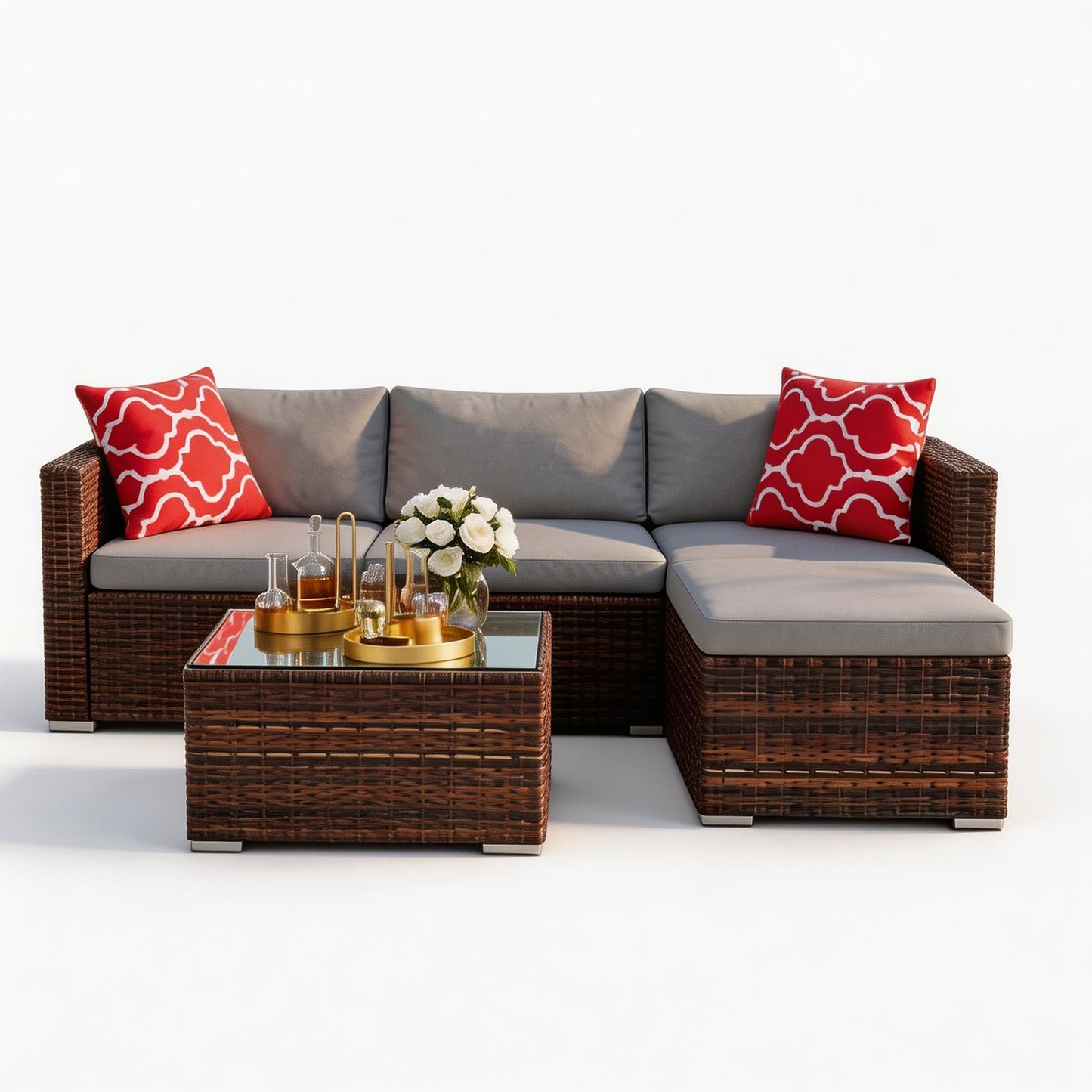 GarveeTech 5 Pieces Patio Furniture Set, All Weather Wicker Rattan Sectional Sofa,Outdoor Patio Furniture Set with Washable Cushions for Garden, Backyard, Porch, Poolside (Brown&Grey) ﻿