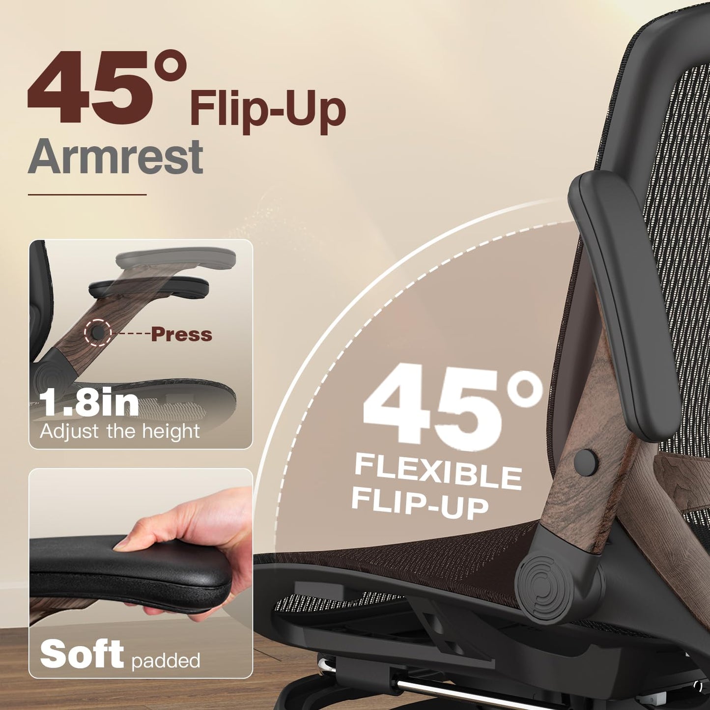 GABRYLLY Ergonomic Office Chair with Footrest, High Back Mesh Computer Chair with Flip-Up Arm, 3D Headrest, 135° Reclining, Rolling Gaming Task Chair with Wide Seat Lumbar Support,300LBS