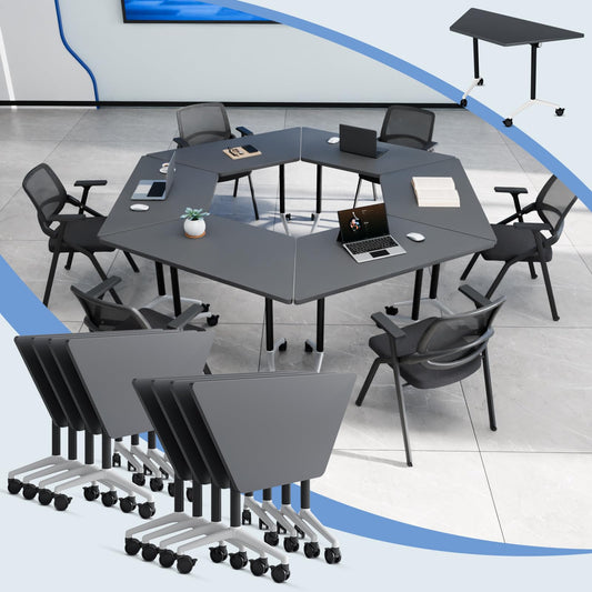 8 Pack Folding Conference Table,T-Shaped Conference Room Tables with Wheels, 47.2 in Modern Conference Table,Mobile Modular Seminar Meeting Desk for Classrooms,Office & Seminar (8, Dark Gray)