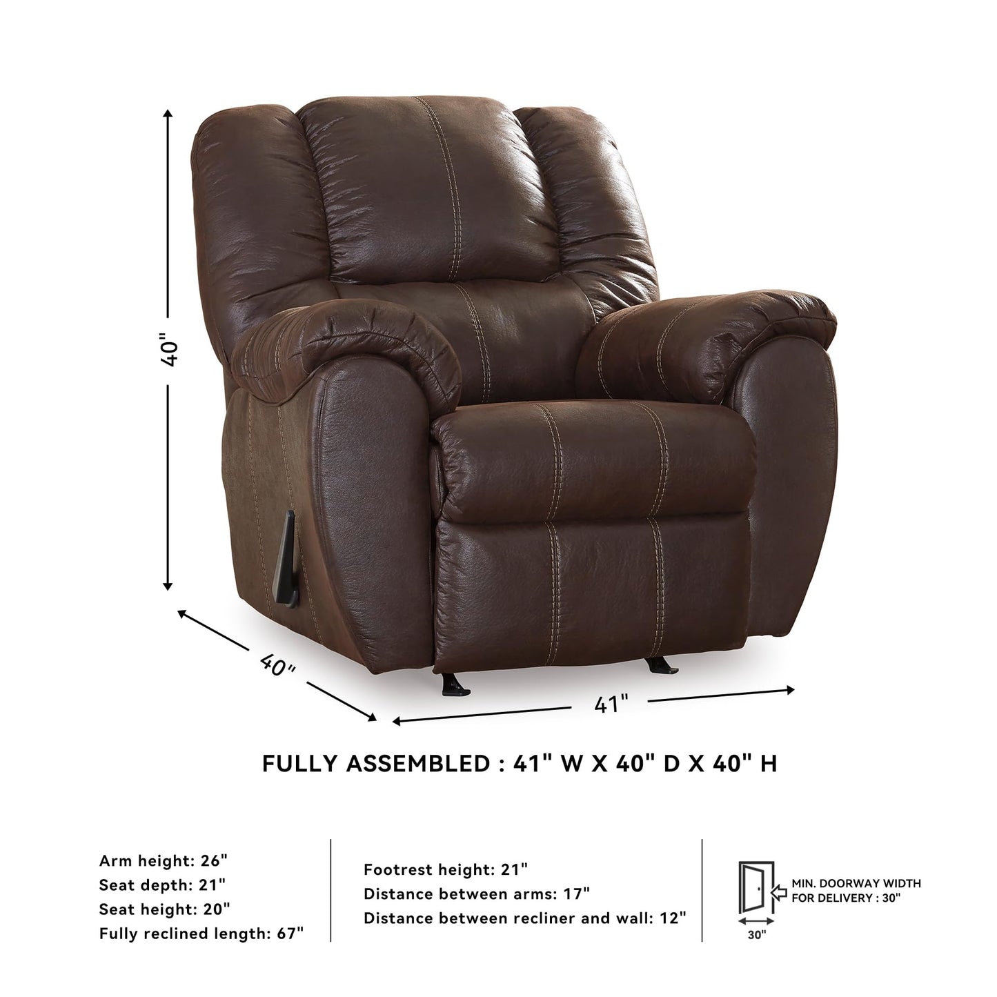 Signature Design by Ashley McGann Modern Faux Leather Manual Pull Rocker Recliner, Brown