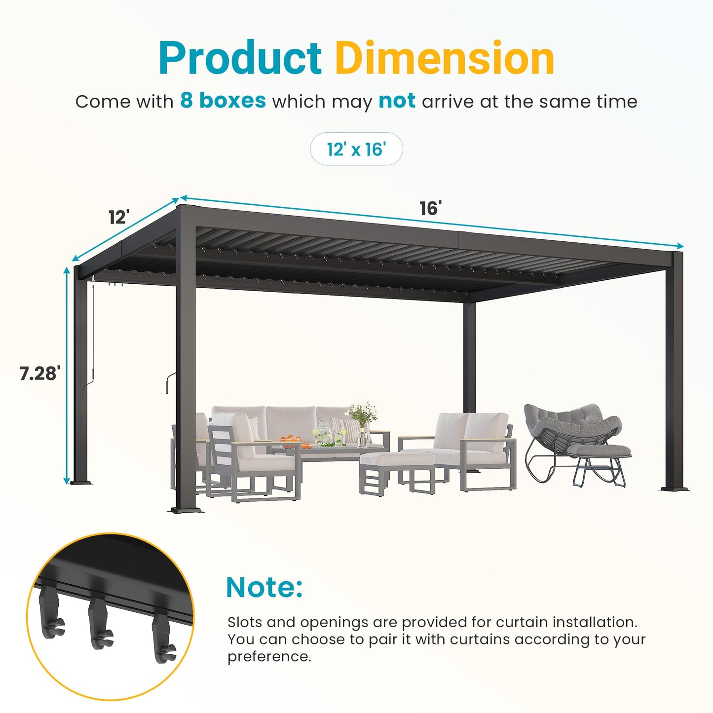 Louvered Pergola, 12' x 16' Outdoor Pergola, Metal Patio Gazebo with Adjustable Louvers Roof and Gutter System, Metal Hardtop Gazebo for Patio, Backyard, Deck, Garden, Dark Gray