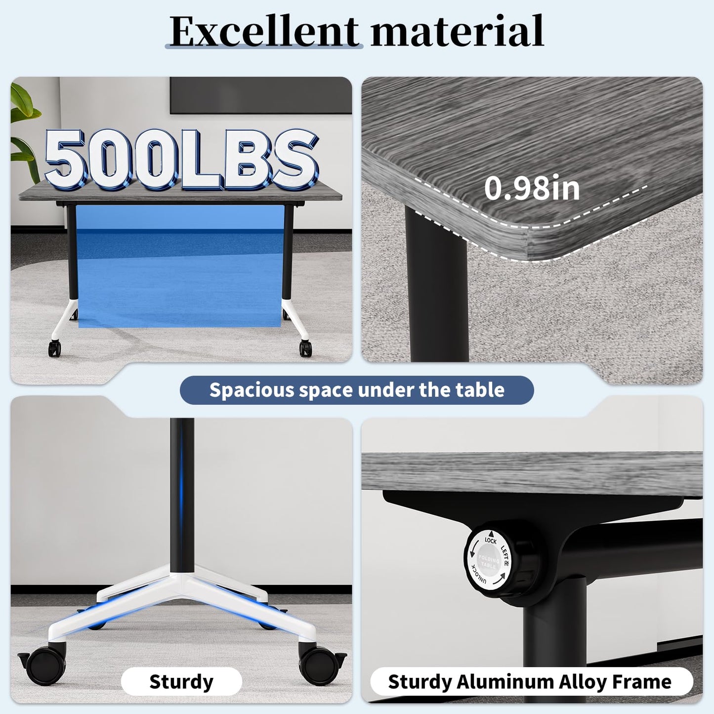 Modular Folding Conference Table with Wheels,6 Pack Mobile Conference Room Tables,Filp Top Rolling Meeting Training Tables for Office,Classroom,Library,Seminar,Boardroom,school(6pack,Grey,47in)