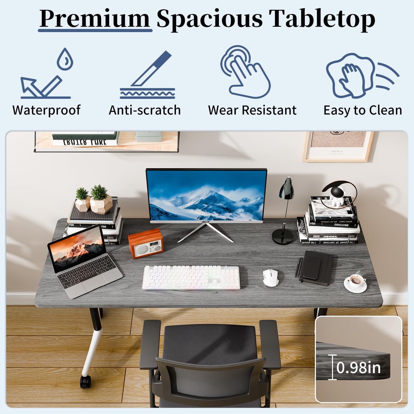Modular Folding Conference Table with Wheels,2 Pack Mobile Conference Room Tables,Filp Top Rolling Meeting Training Tables for Office,Classroom,Library,Seminar,Boardroom,school(2pack,Grey,47in)