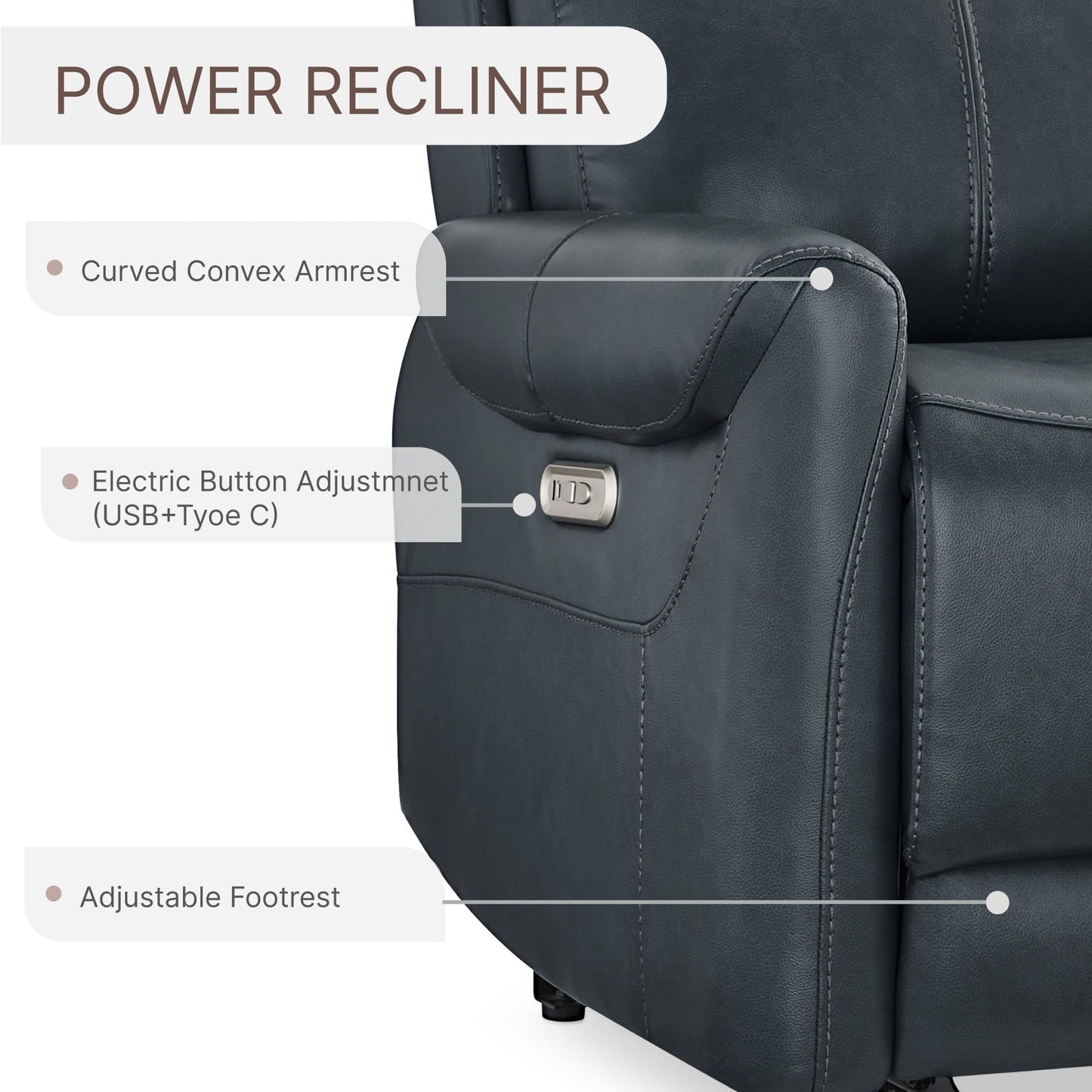 KISLOT Leather Recliner Chair for Adults Wall Hugger RV Recliner with USB Charging Ports Electric Power Reclining Sofa for Living Room Home Theater Seating Bedroom