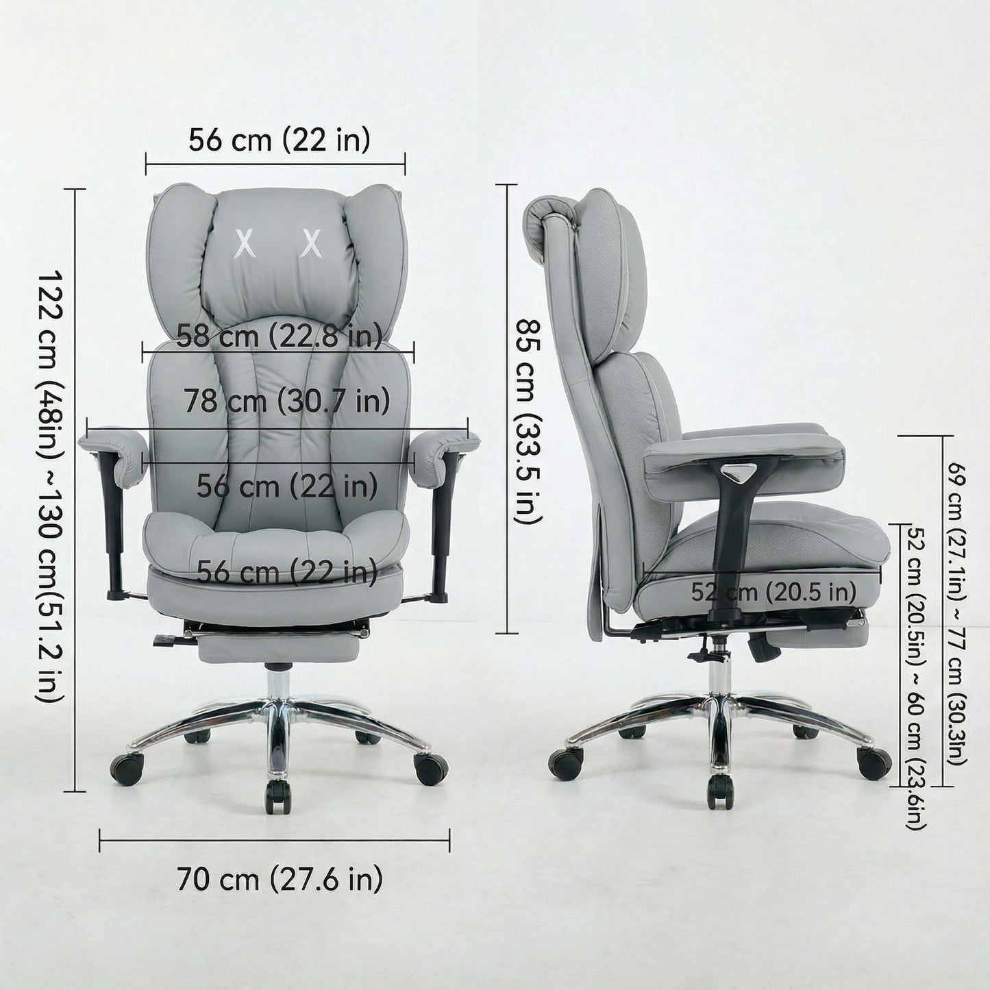 Efomao Big & Tall Executive Office Chair with Footrest - 400lbs Heavy Duty High Back PU Leather Desk Chair, Modern Ergonomic Reclining Computer Chair, Grey