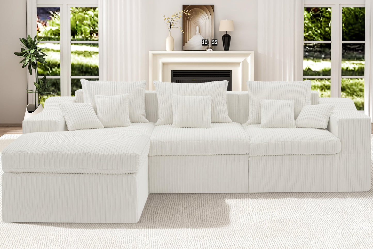 101" Modular Couch Sectionals with Ottoman, Big Comfy Cloud Couches, L Shaped 4 Seat Modular Sectional Sofa, Sectional Double Cushion Couches with Deep Seat for Living Room,No Assembly Required(Beige)